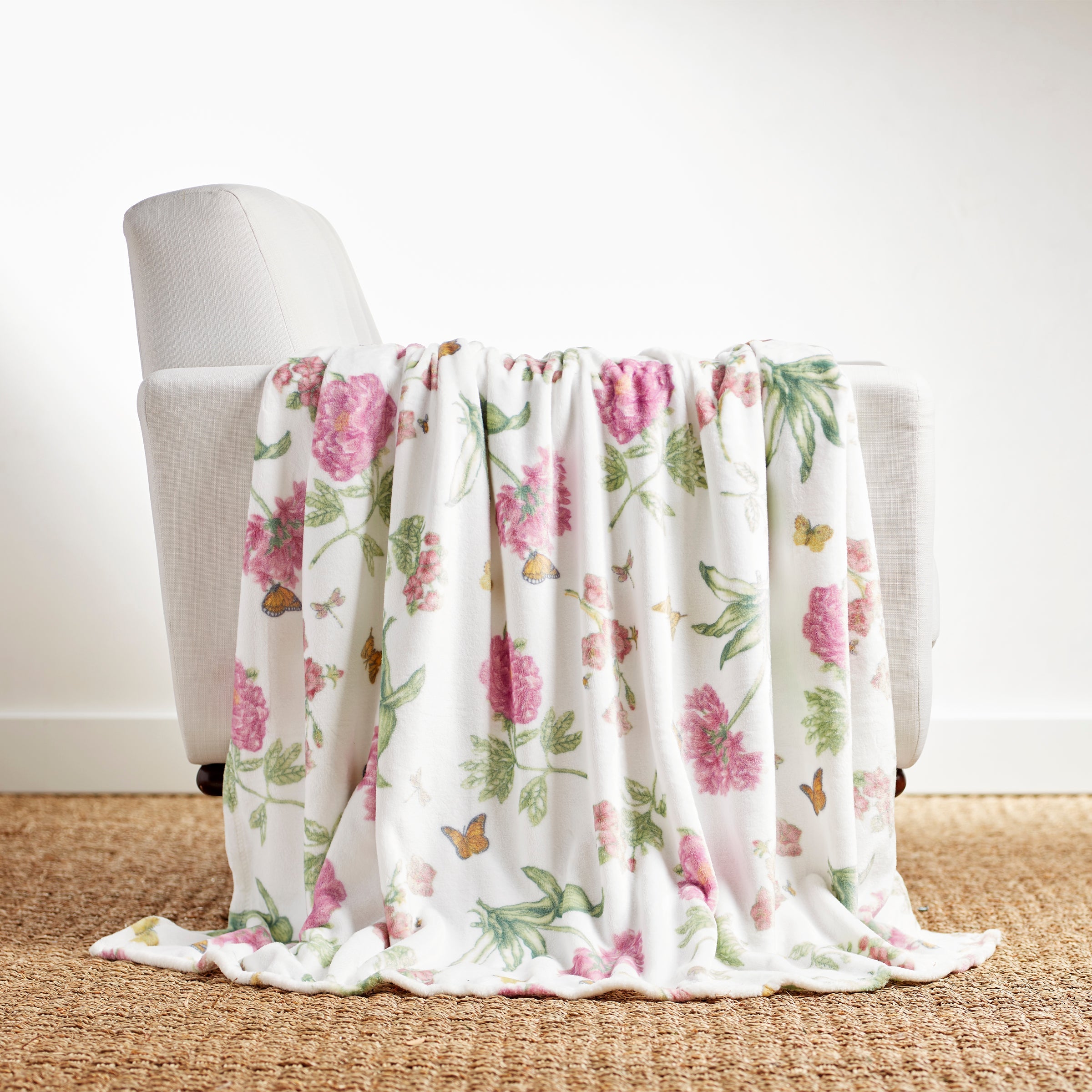 Butterfly Meadow Bloom Pink Throw Blanket