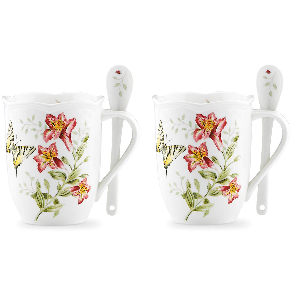 Butterfly Meadow Mugs with Spoons   Set of 2