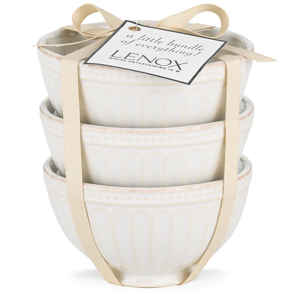 Alternative view of French Perle Groove White 3 Piece Mini Bowl Set