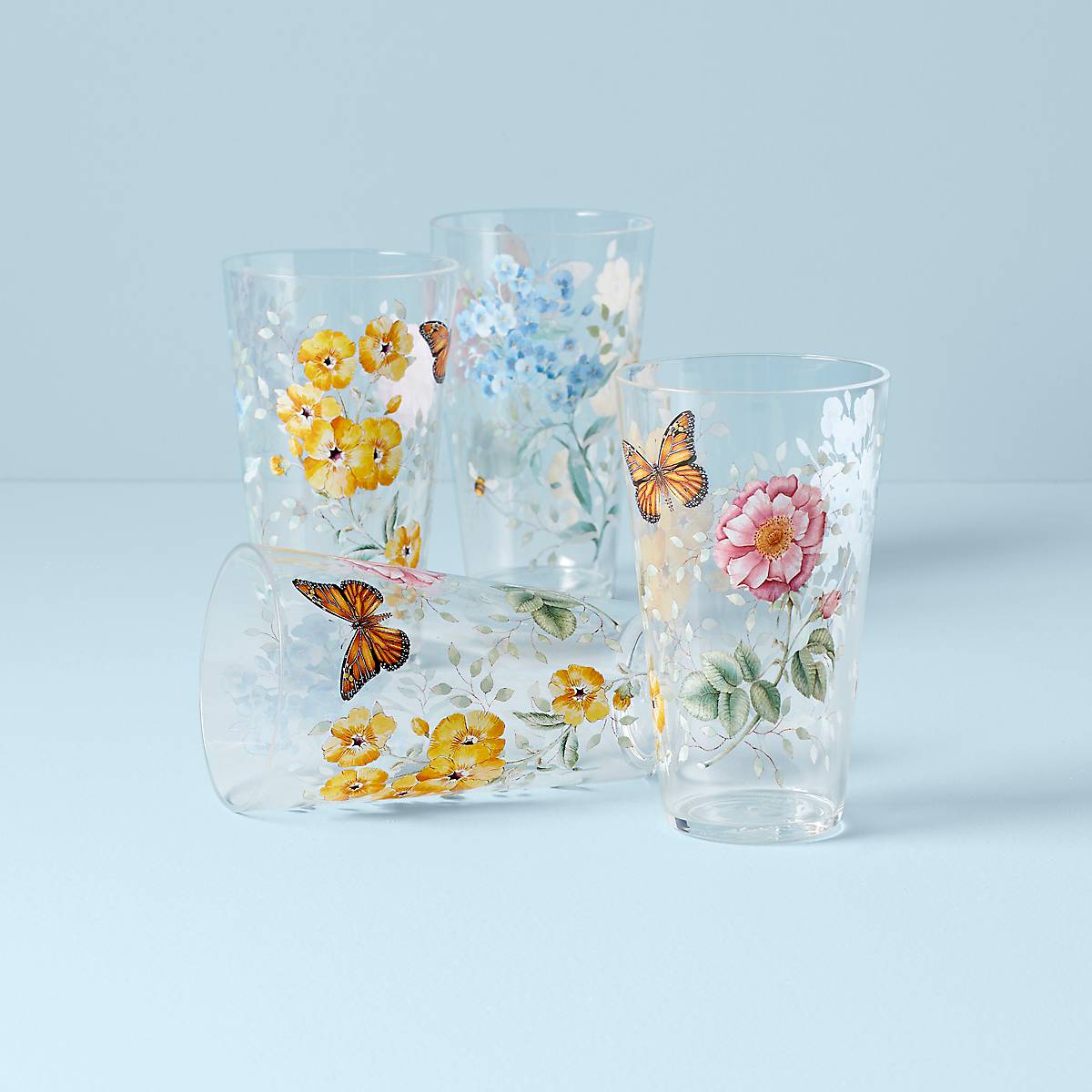 Butterfly Meadow Acrylic Highball Glasses   Set Of 4