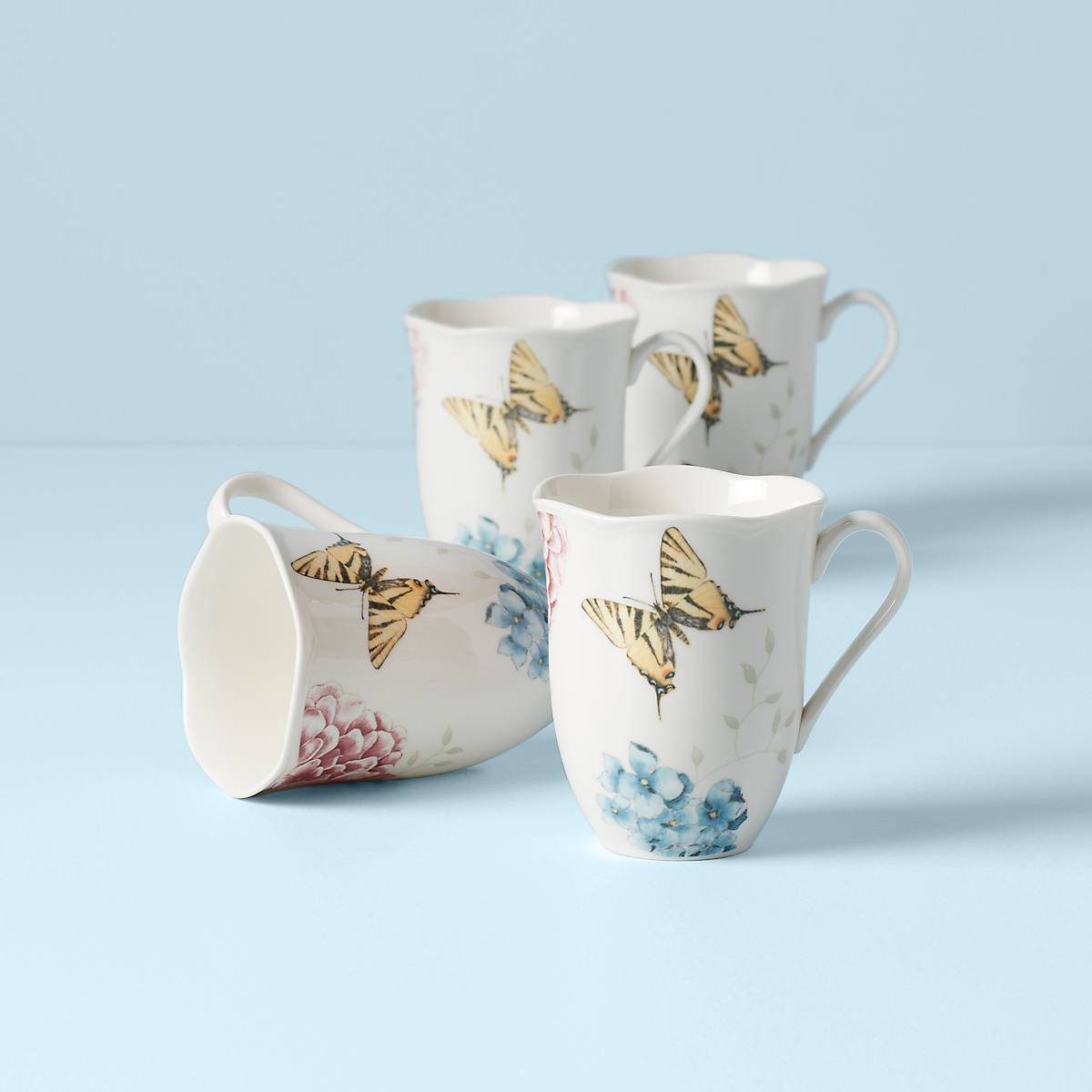 Butterfly Meadow Hydrangea Mugs   Set of 4