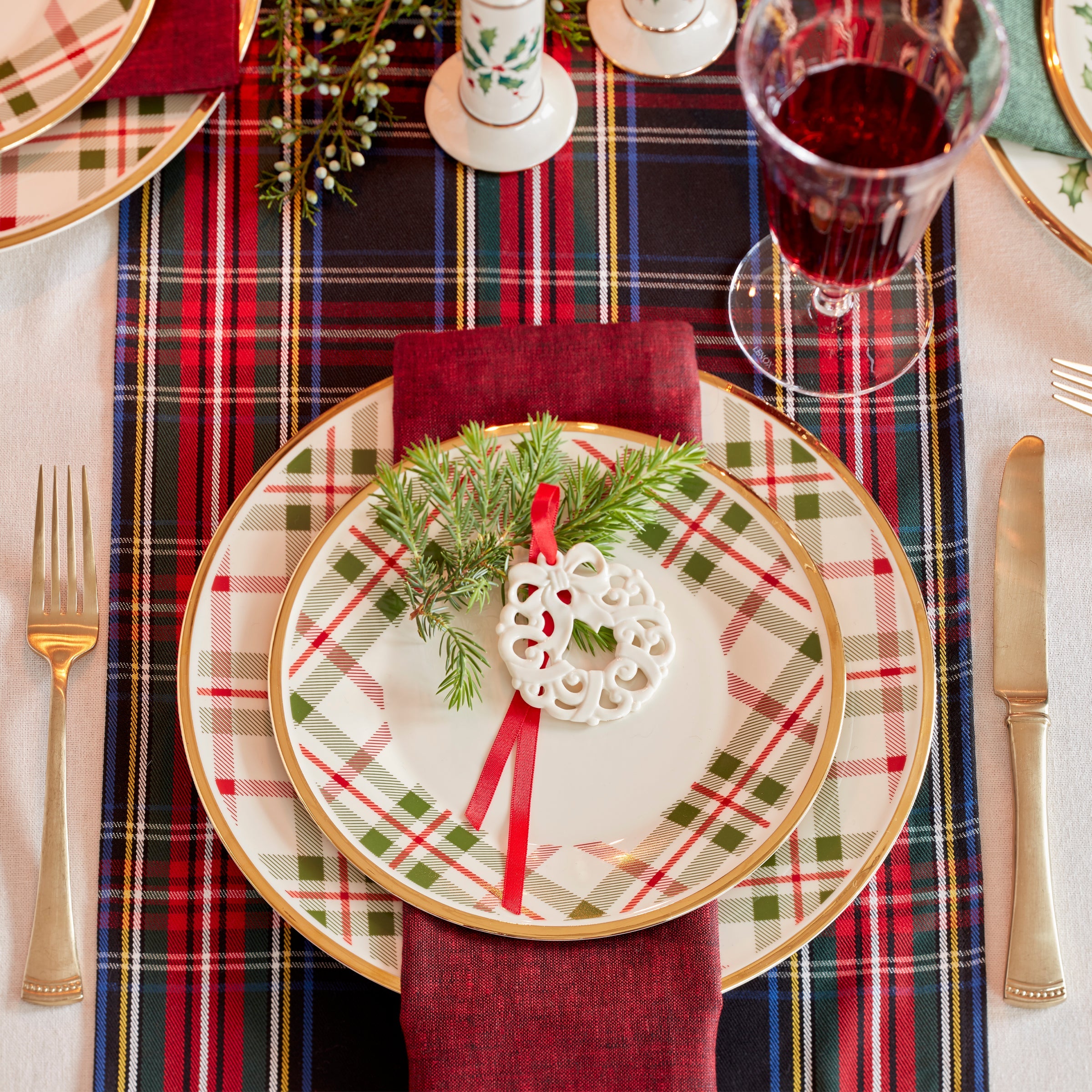 Alternative view of Holiday Plaid 12 Piece Dinnerware Set