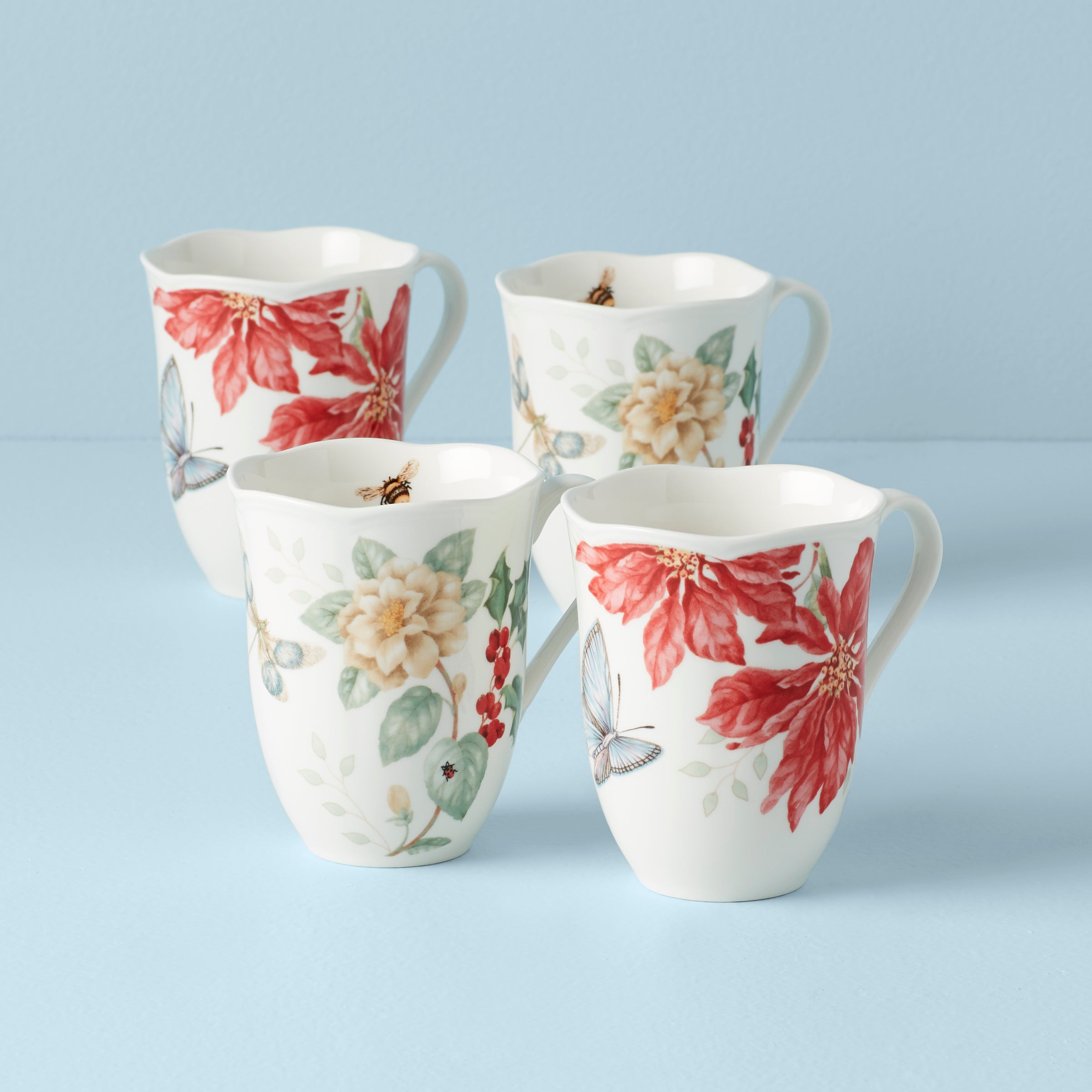 Butterfly Meadow Holiday Mugs   Set of 4