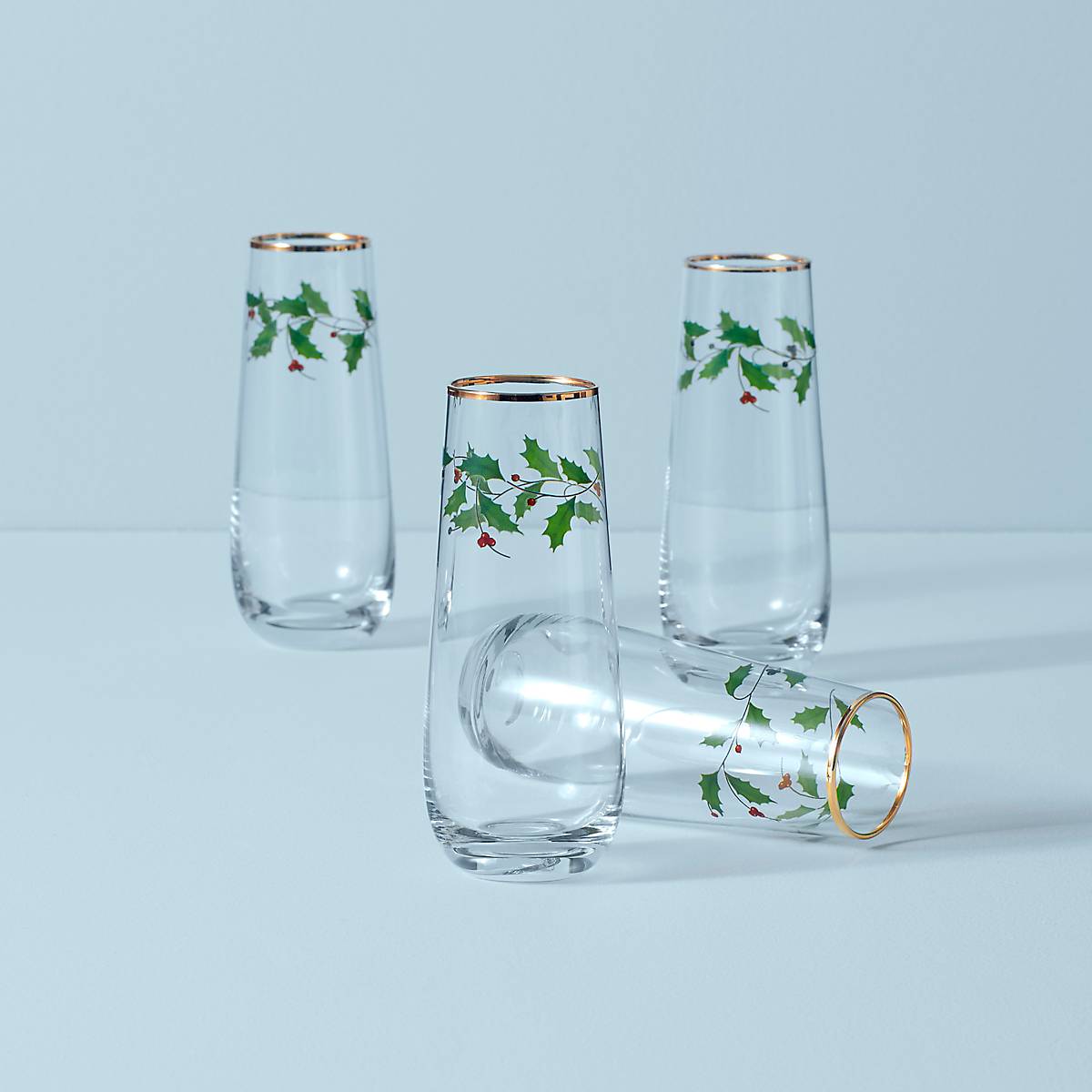 Holiday Stemless Flute Glasses Set Of 4