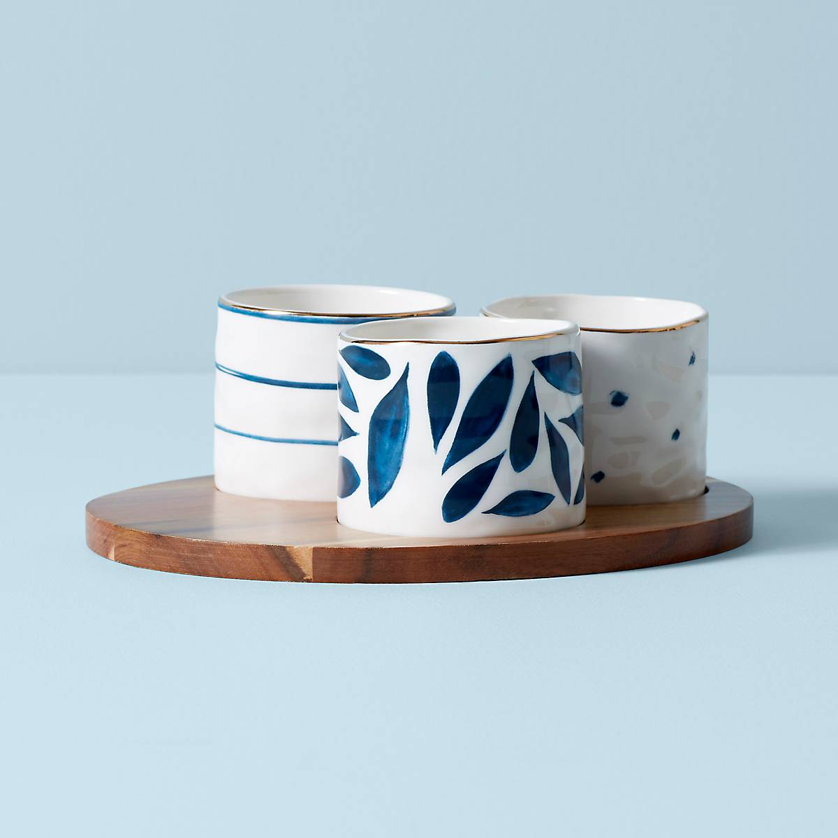 Blue Bay Snack Bowls Set of 3 With Wood Tray
