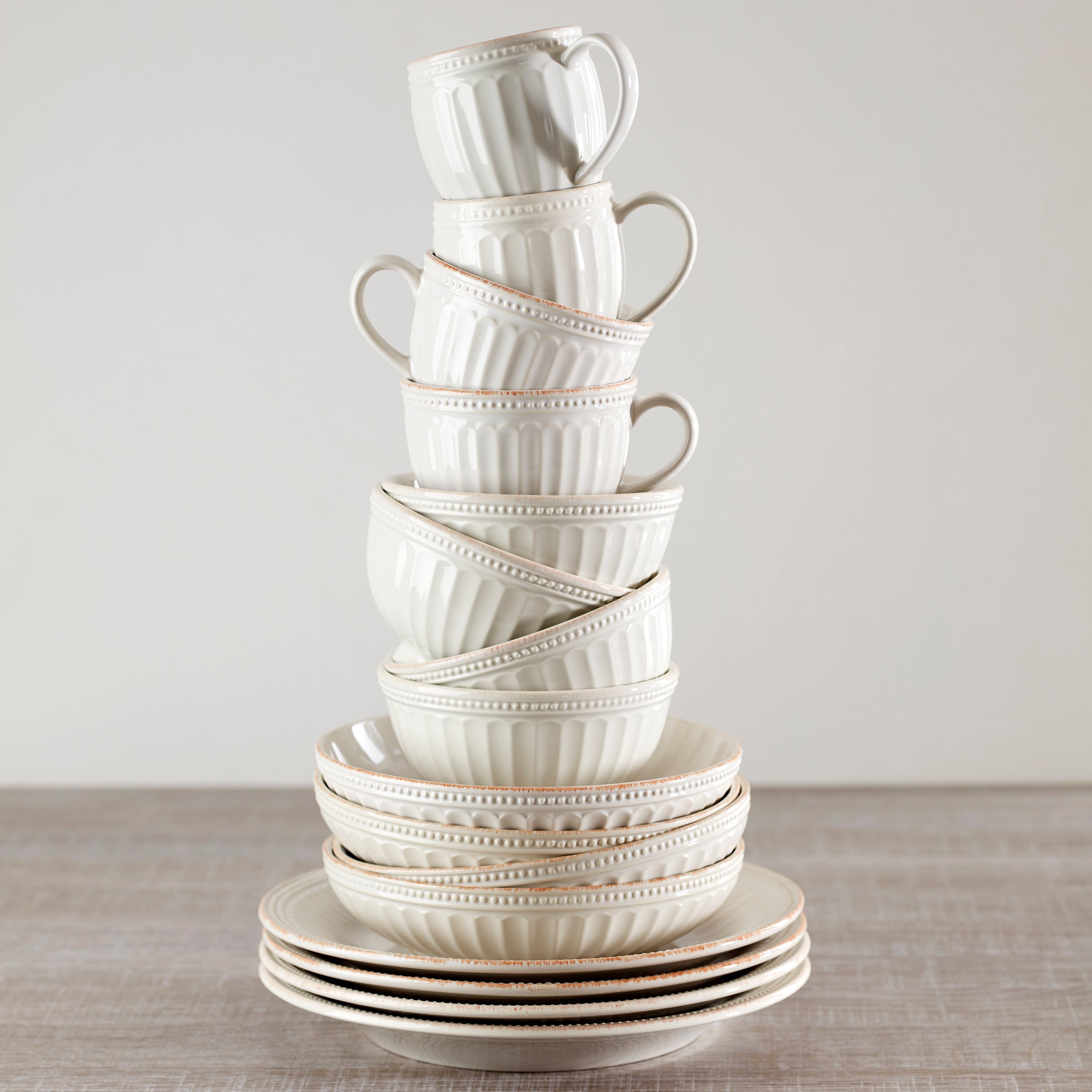 Alternative view of French Perle Groove White 12 Piece Dinnerware Set