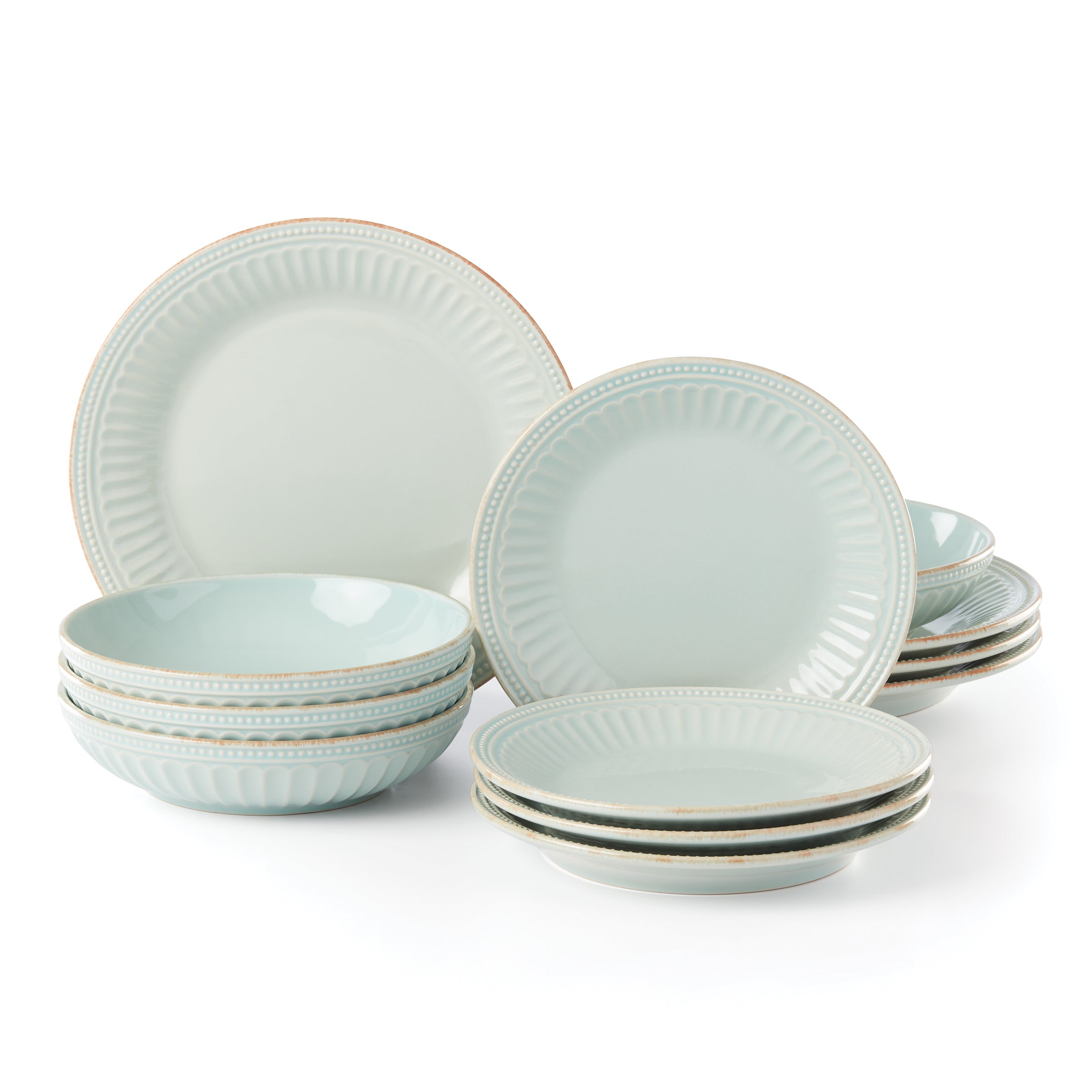 French Perle Groove Ice Blue 12 Piece Dinnerware Set