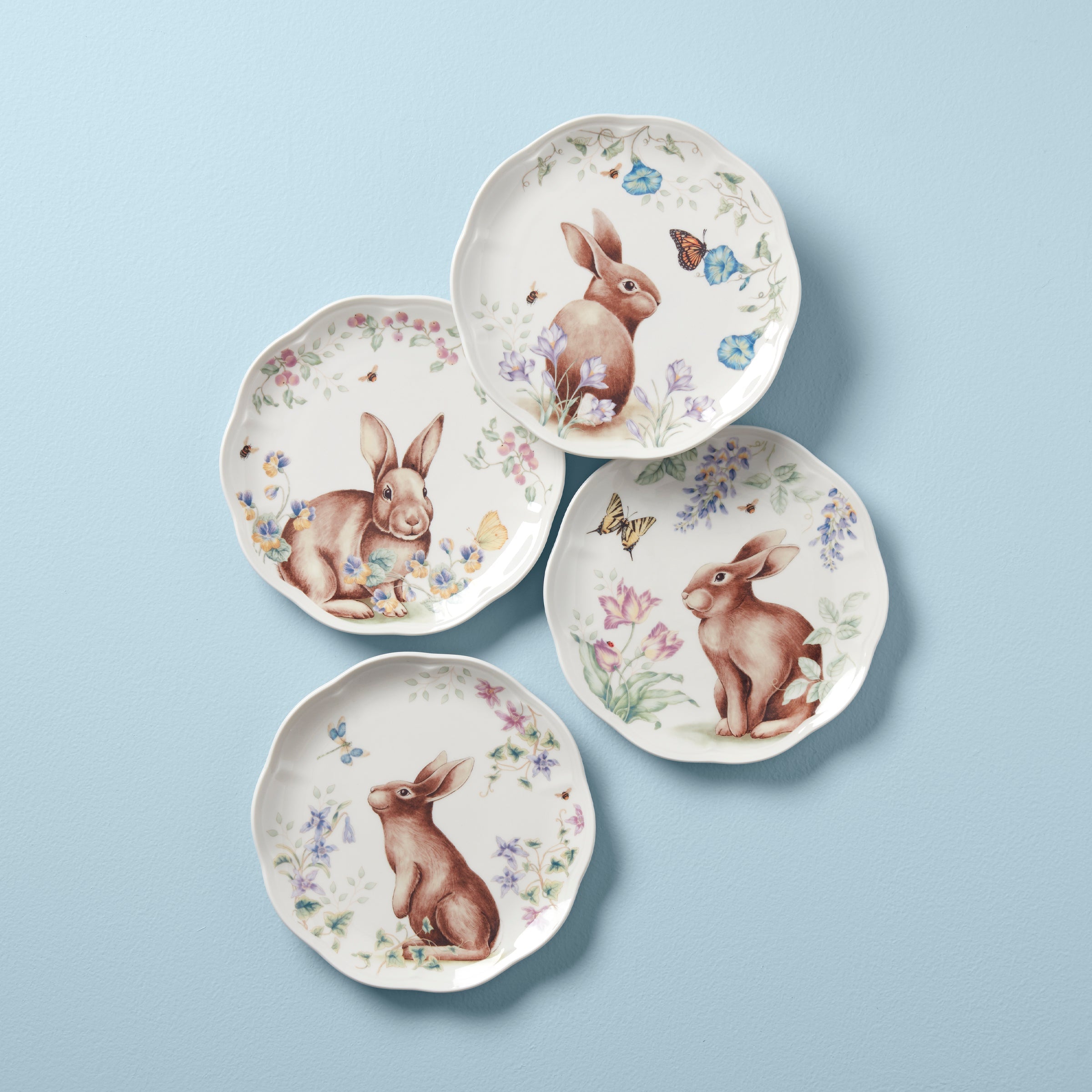 Butterfly Meadow Bunny Accent Plates Set of 4
