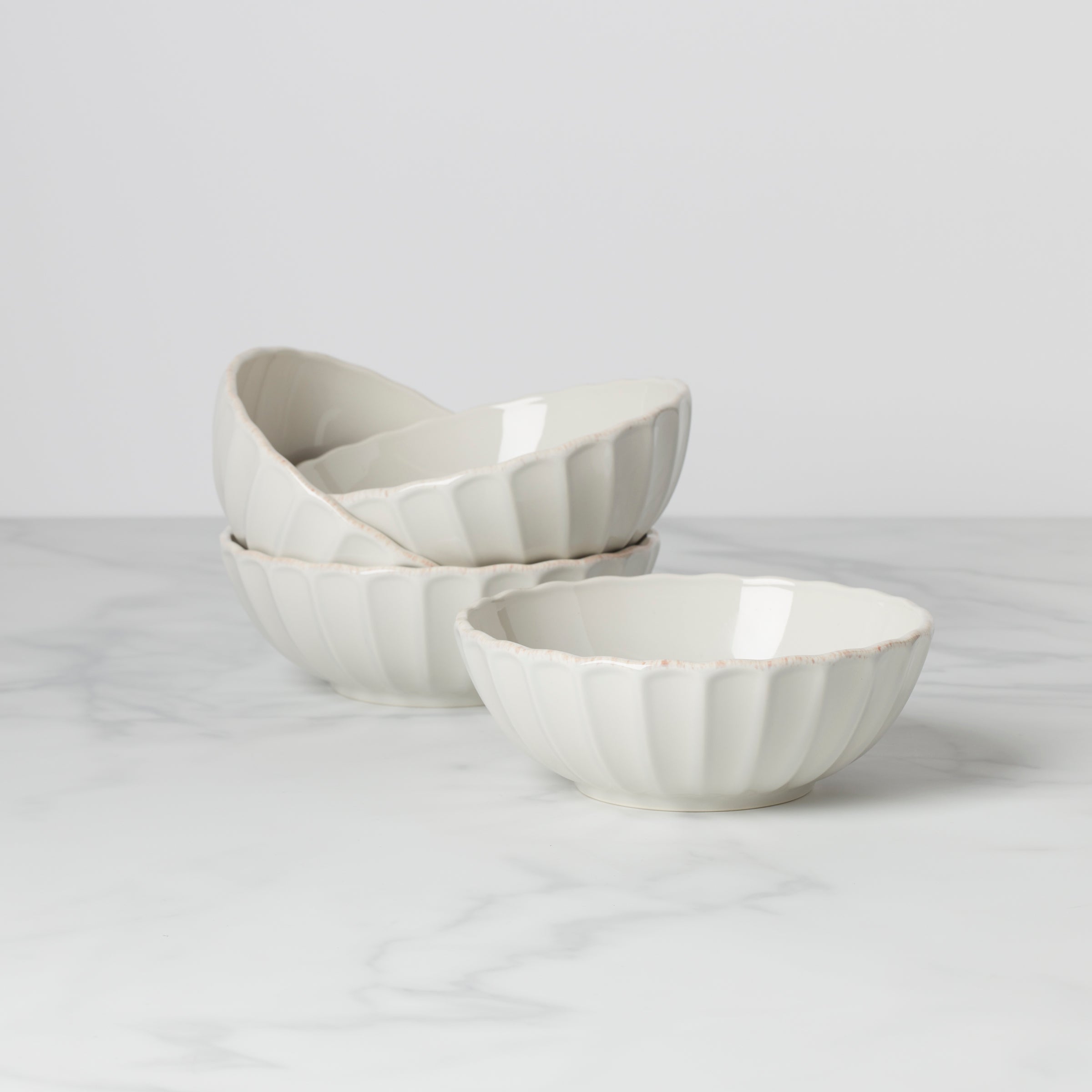 French Perle Scallop All Purpose Bowls   Set of 4