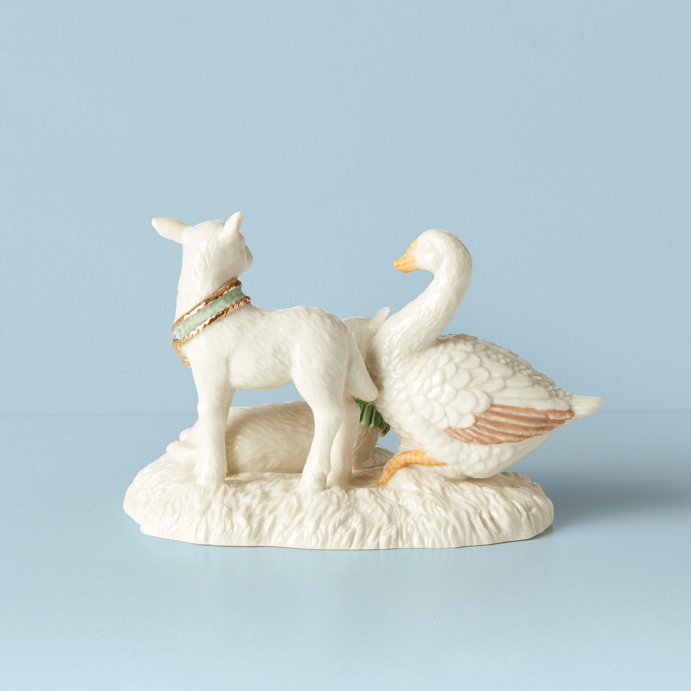 Alternative view of First Blessing Goose & Lambs Figurine