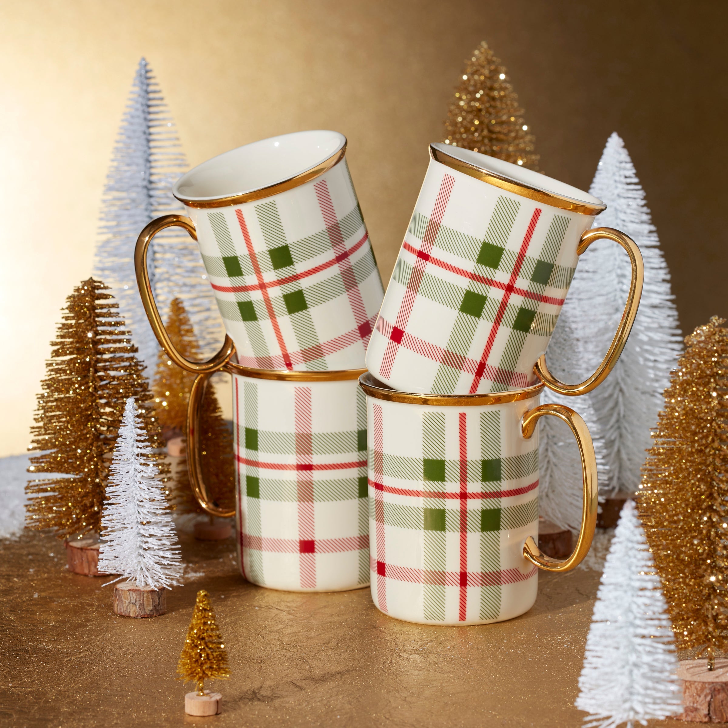 Alternative view of Holiday Plaid Mugs   Set of 4