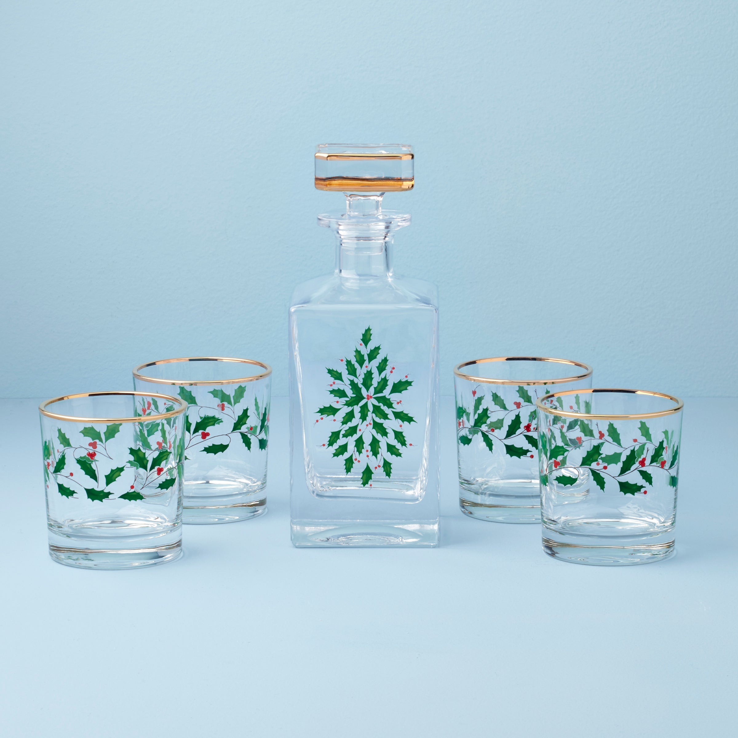 Holiday 5 pc Decanter & Whiskey Glass Set