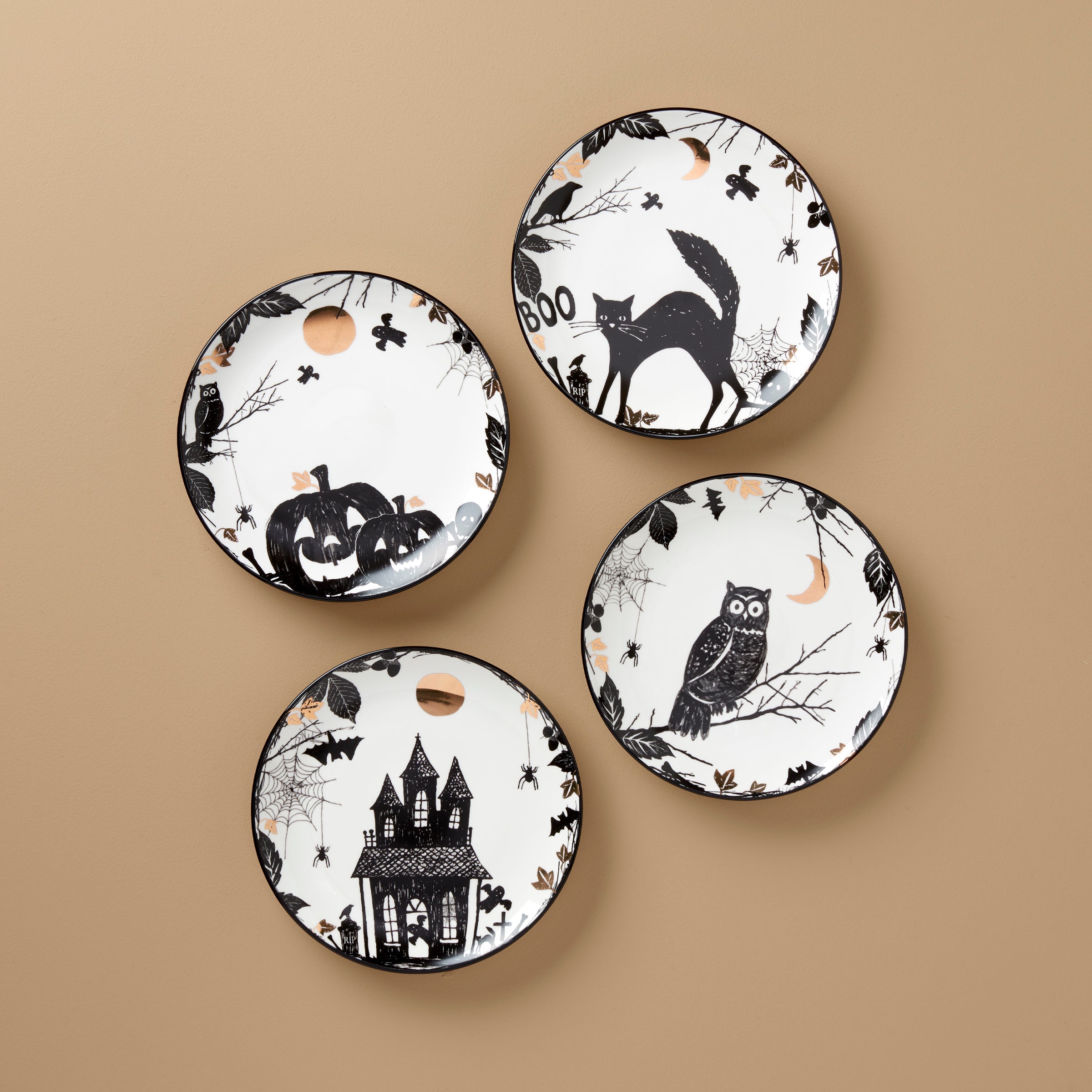 Vintage Halloween Haunted Accent Plates Set of 4