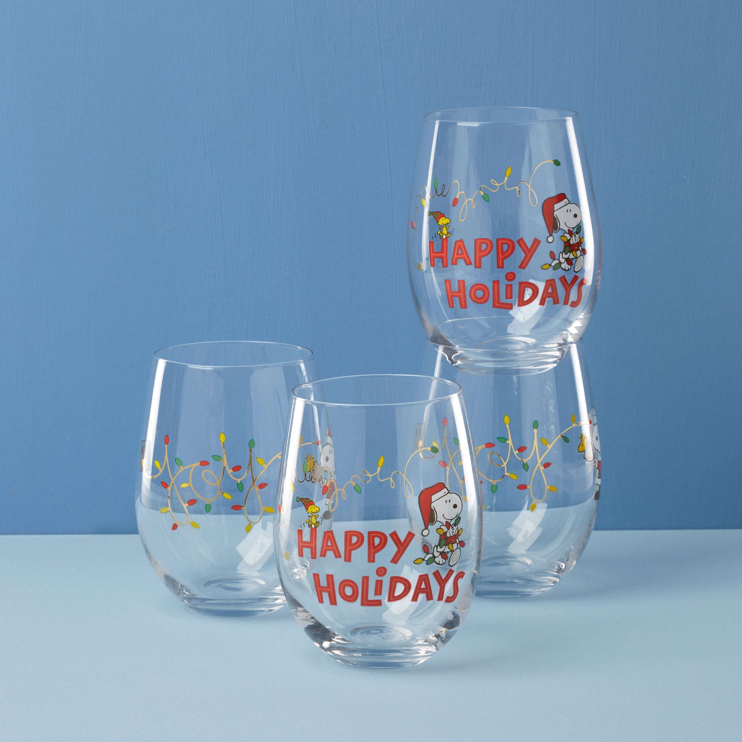 Snoopy Christmas Glass Tumblers   Set Of 4