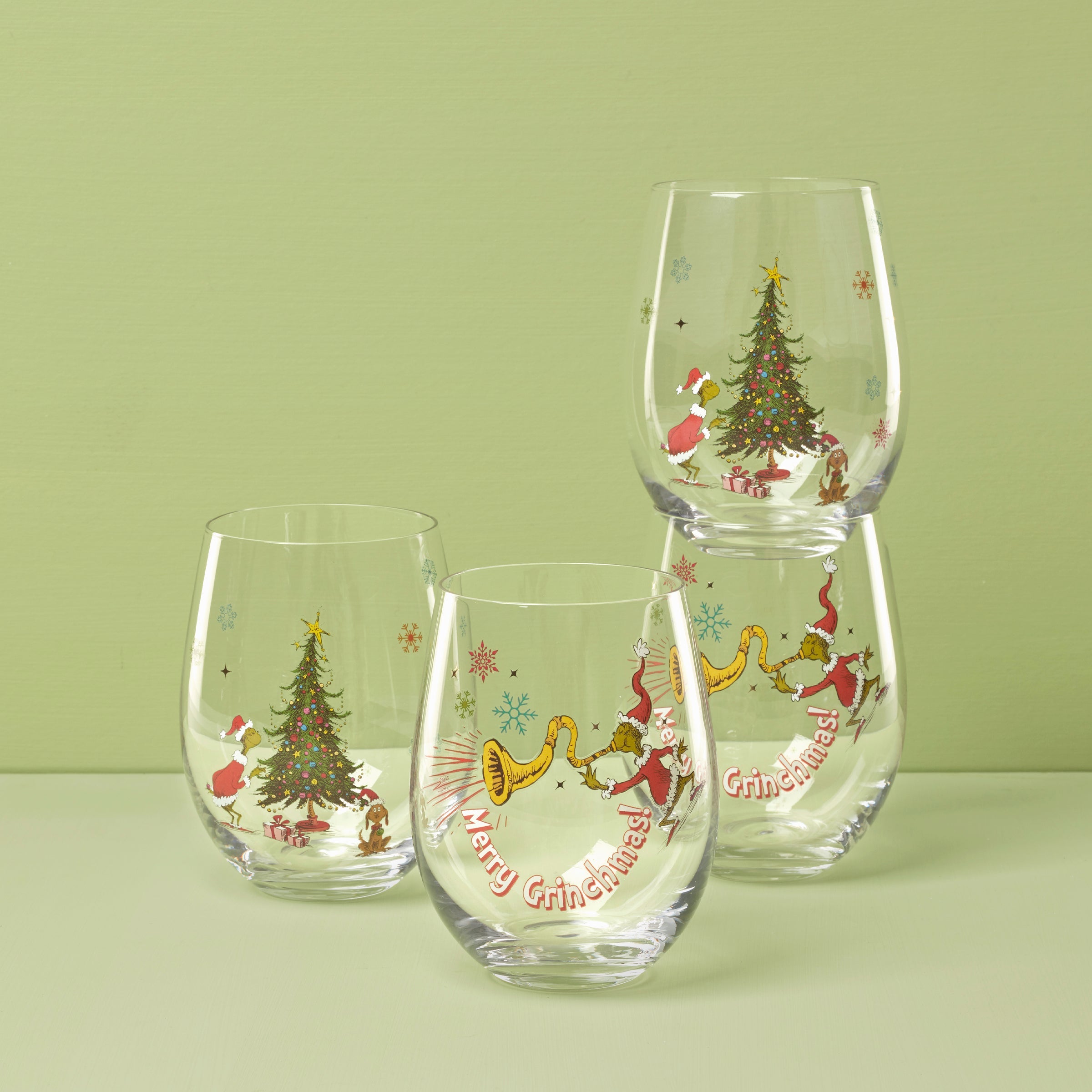 Merry Grinchmas Glass Tumblers Set Of 4