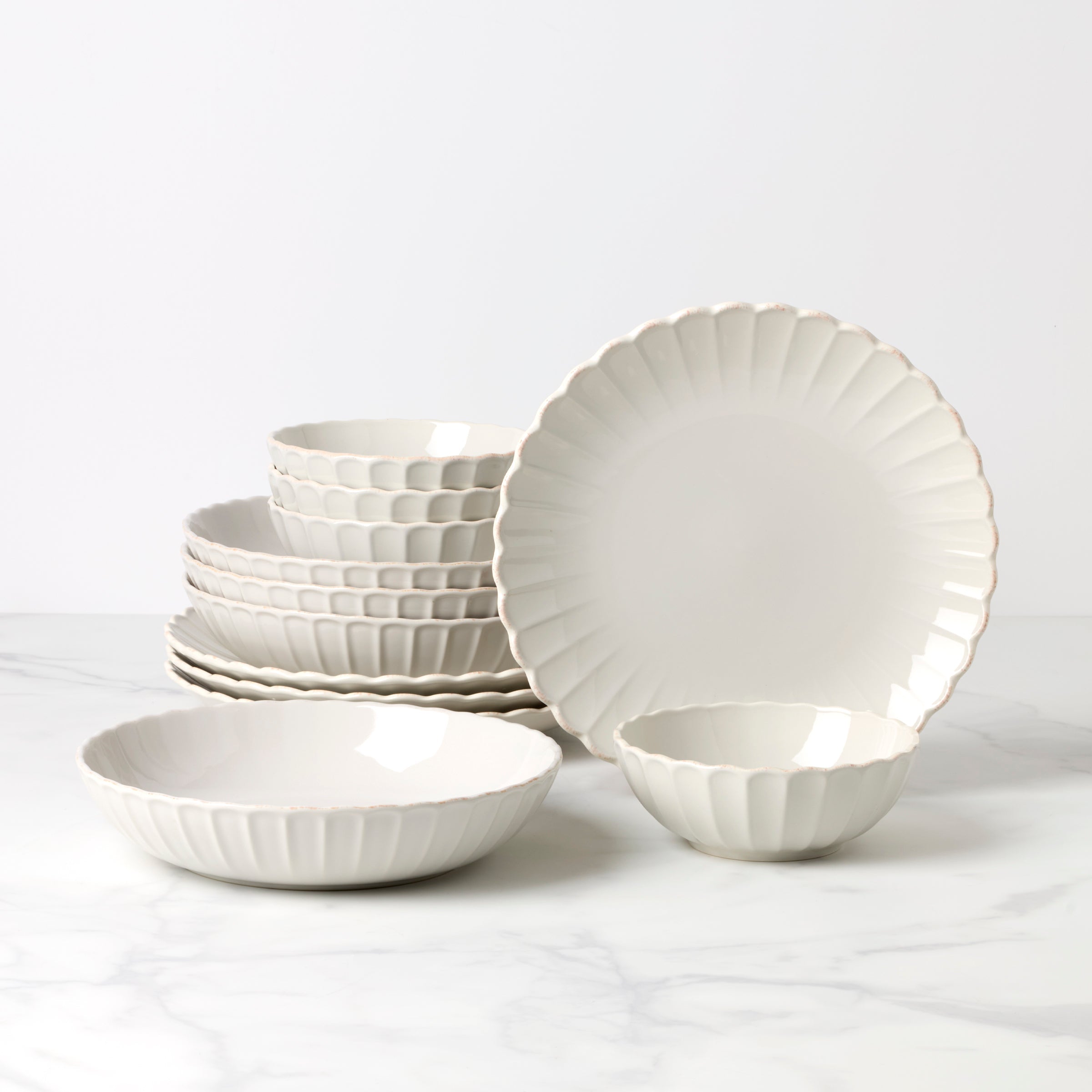 French Perle Scallop White 12 Piece Dinnerware Set