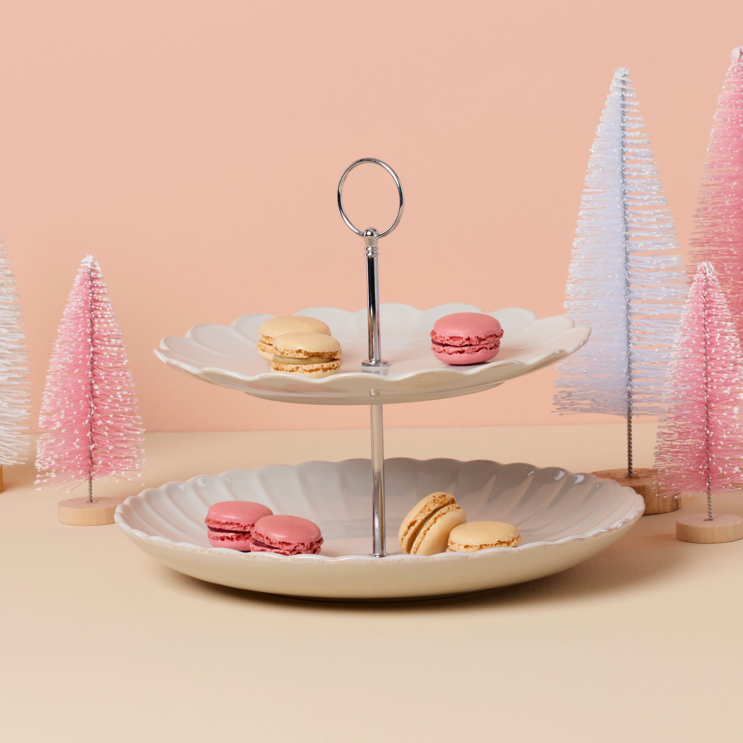 French Perle Scallop White 2 Tier Server - Image 3