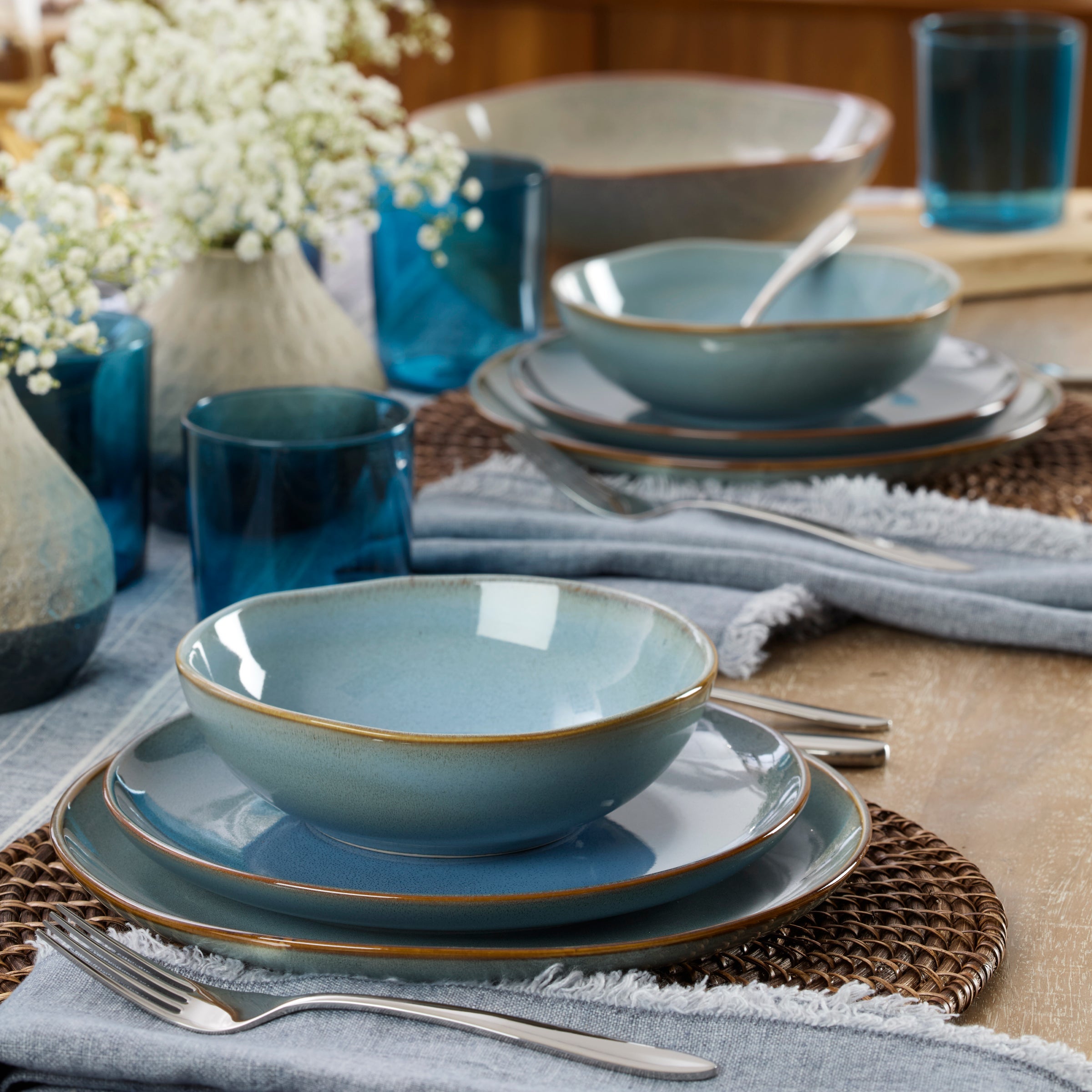 Organic Shades Blue 12 Piece Dinnerware Set - Image 3