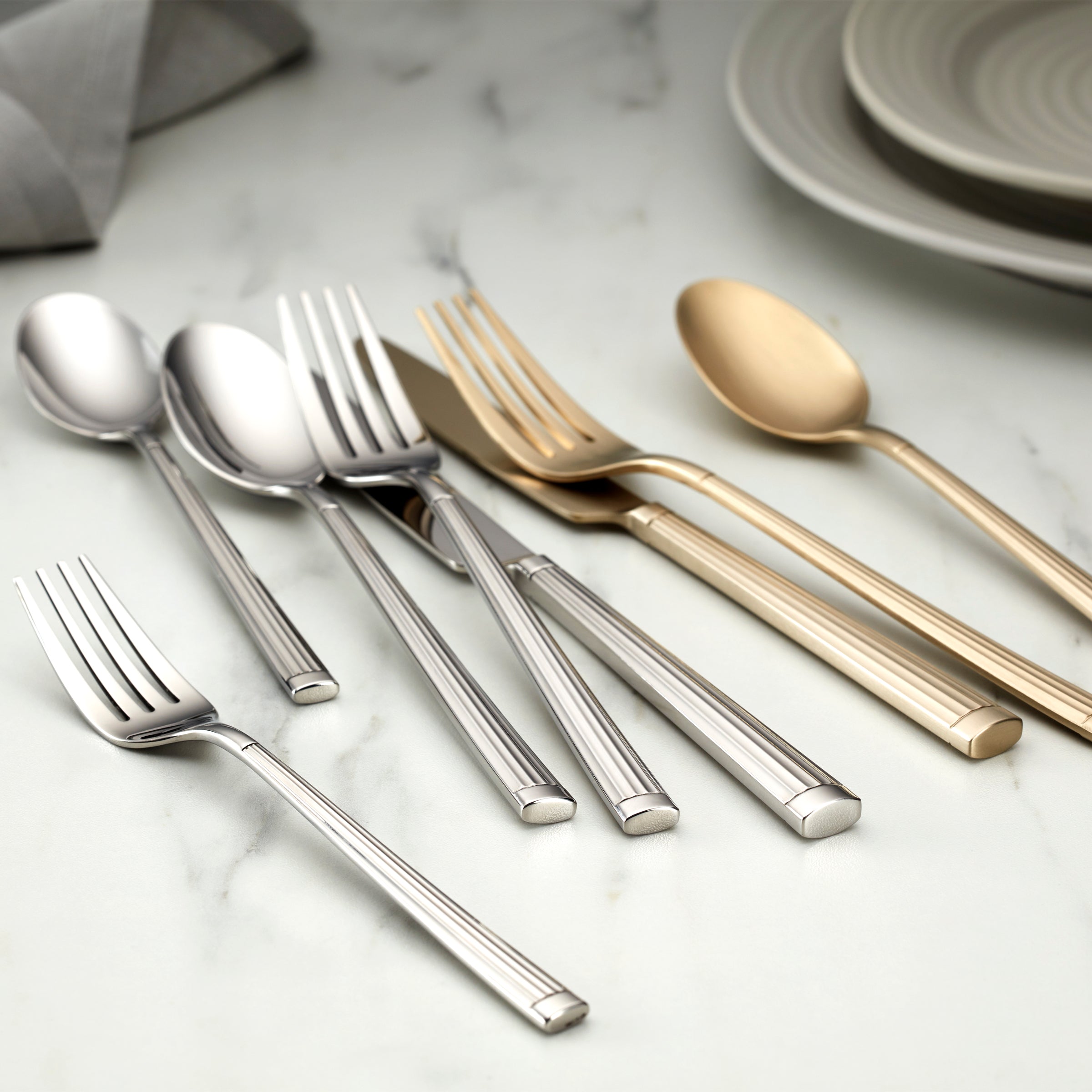 Robyn Champagne Mist Satin 20 Piece Flatware Set - Image 2