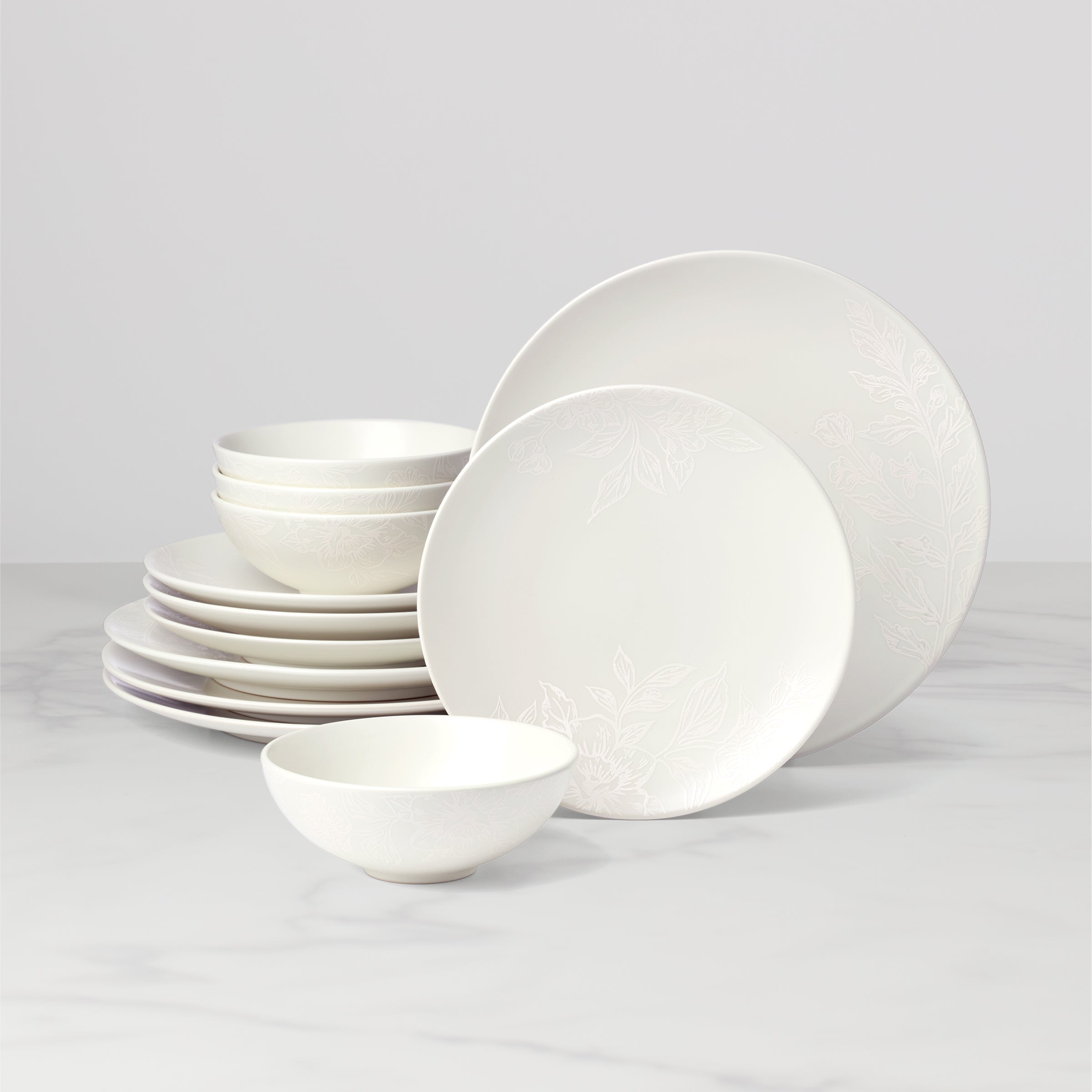 Roseto White 12 Piece Dinnerware Set