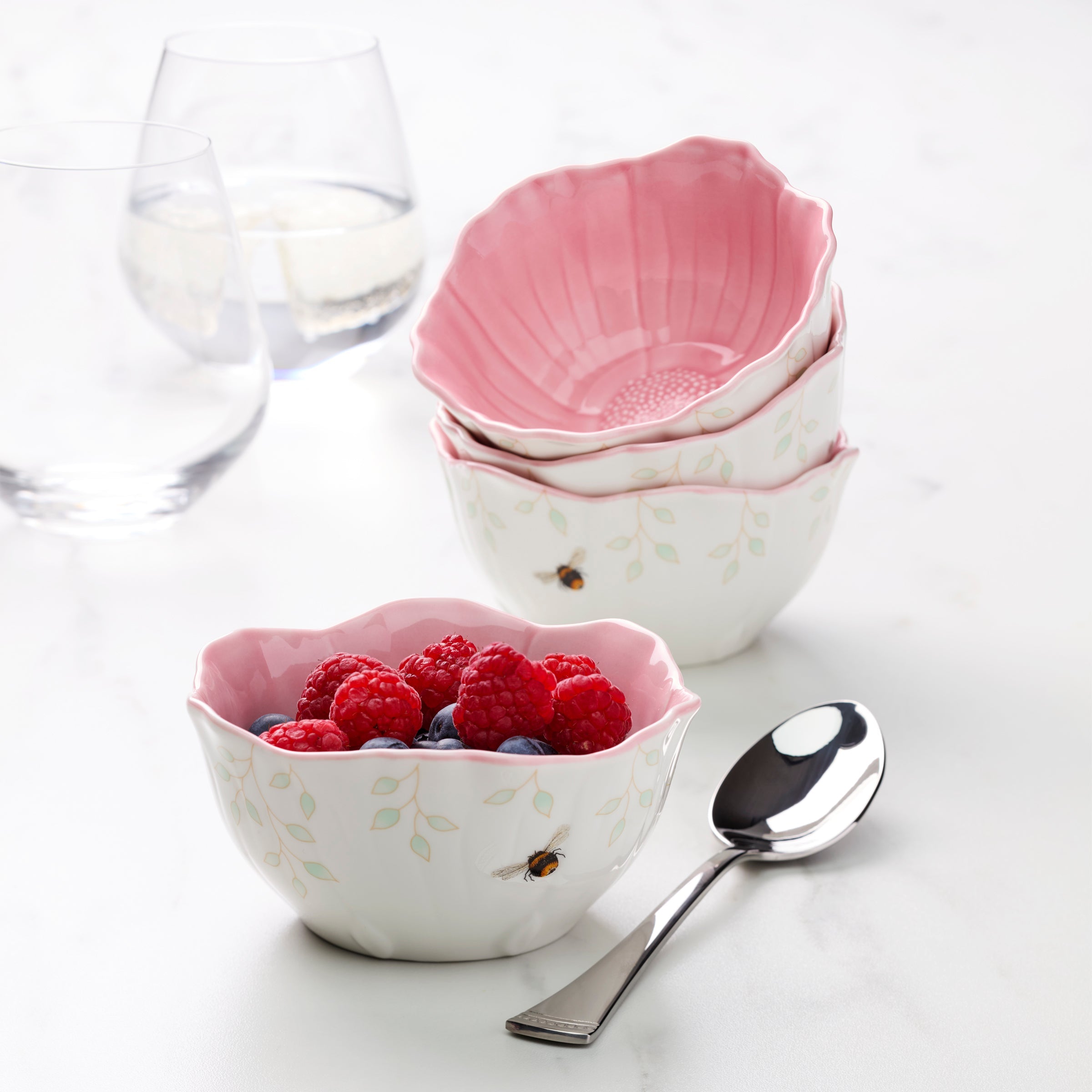 Alternative view of Butterfly Meadow Floral Pink Dessert Bowls   Set of 4