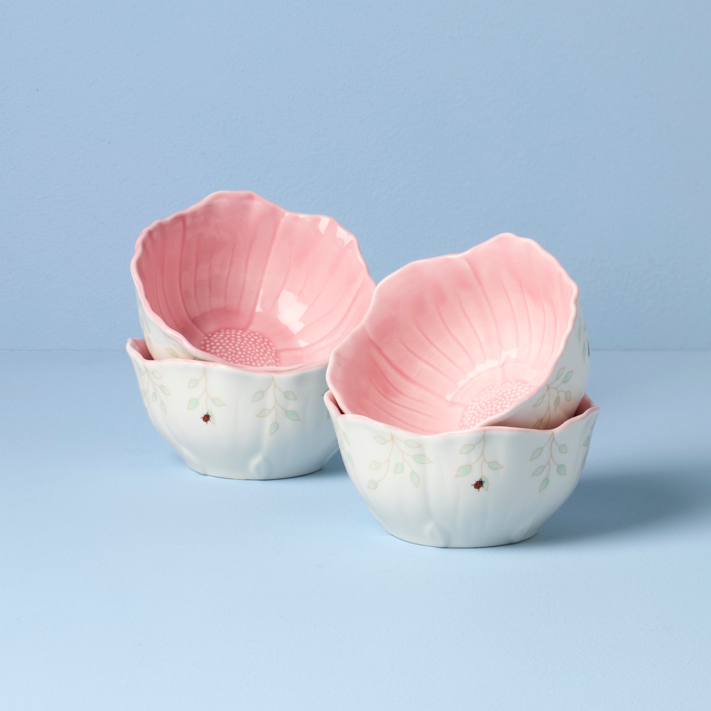 Butterfly Meadow Floral Pink Dessert Bowls Set of 4