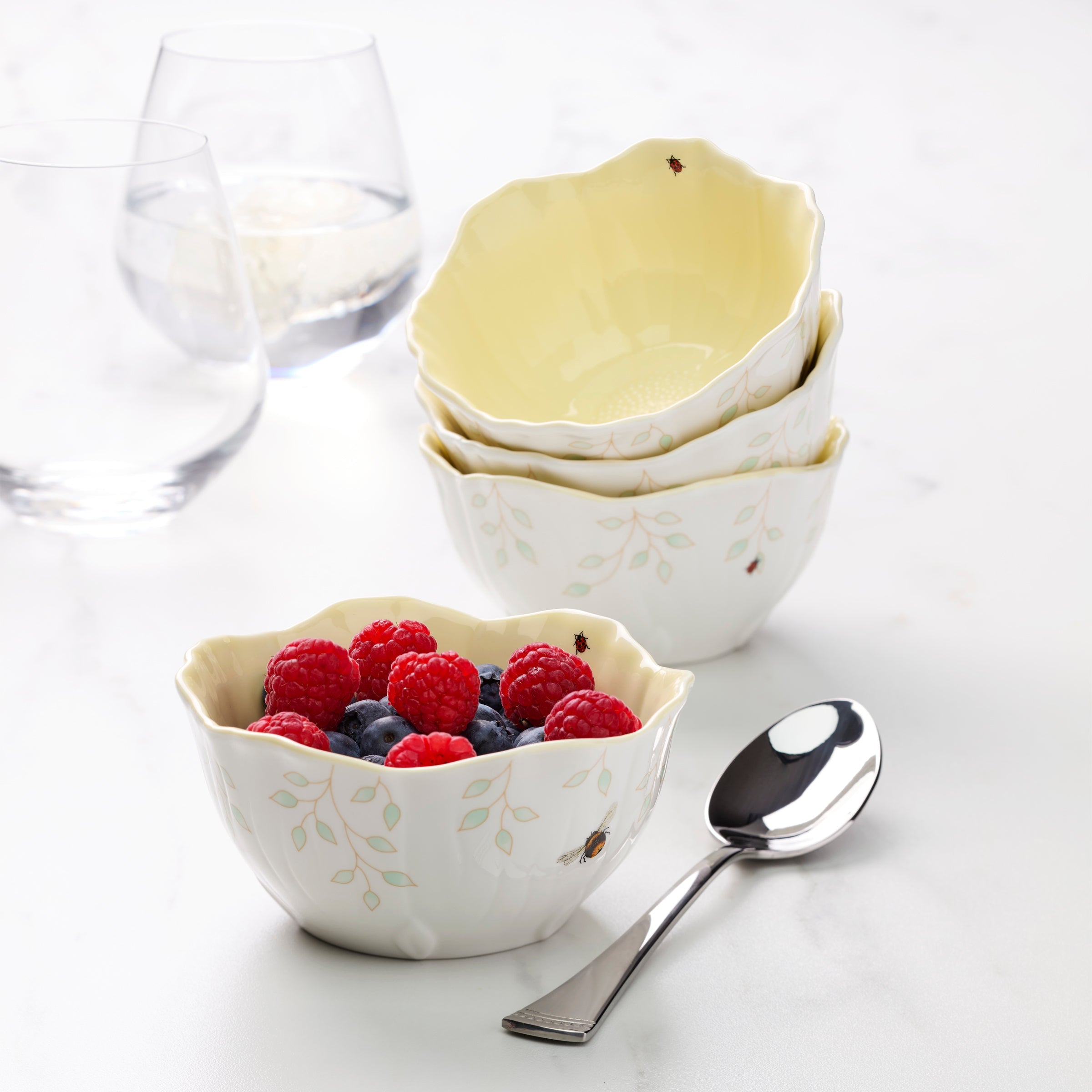 Alternative view of Butterfly Meadow Floral Yellow Dessert Bowls   Set of 4