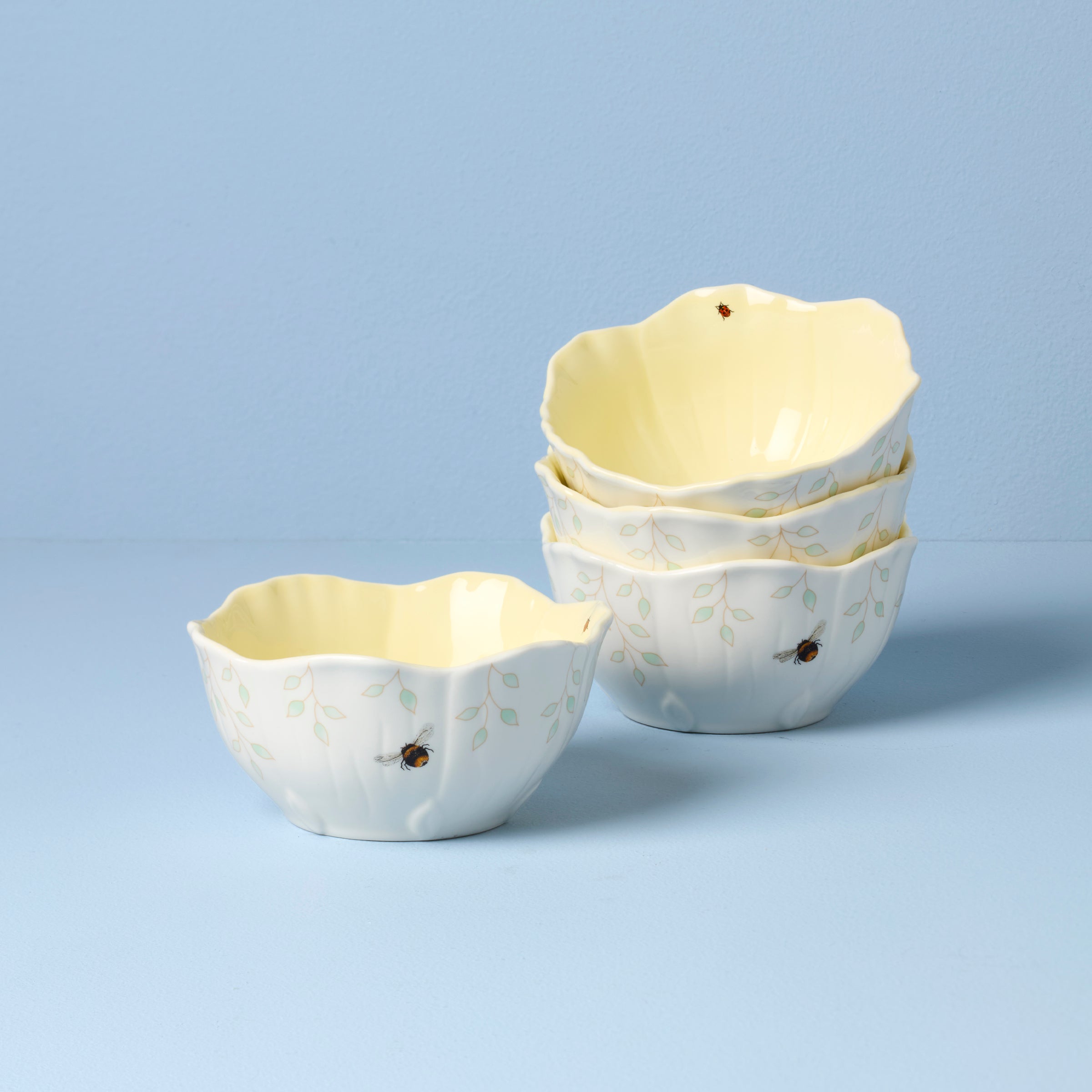 Butterfly Meadow Floral Yellow Dessert Bowls Set of 4