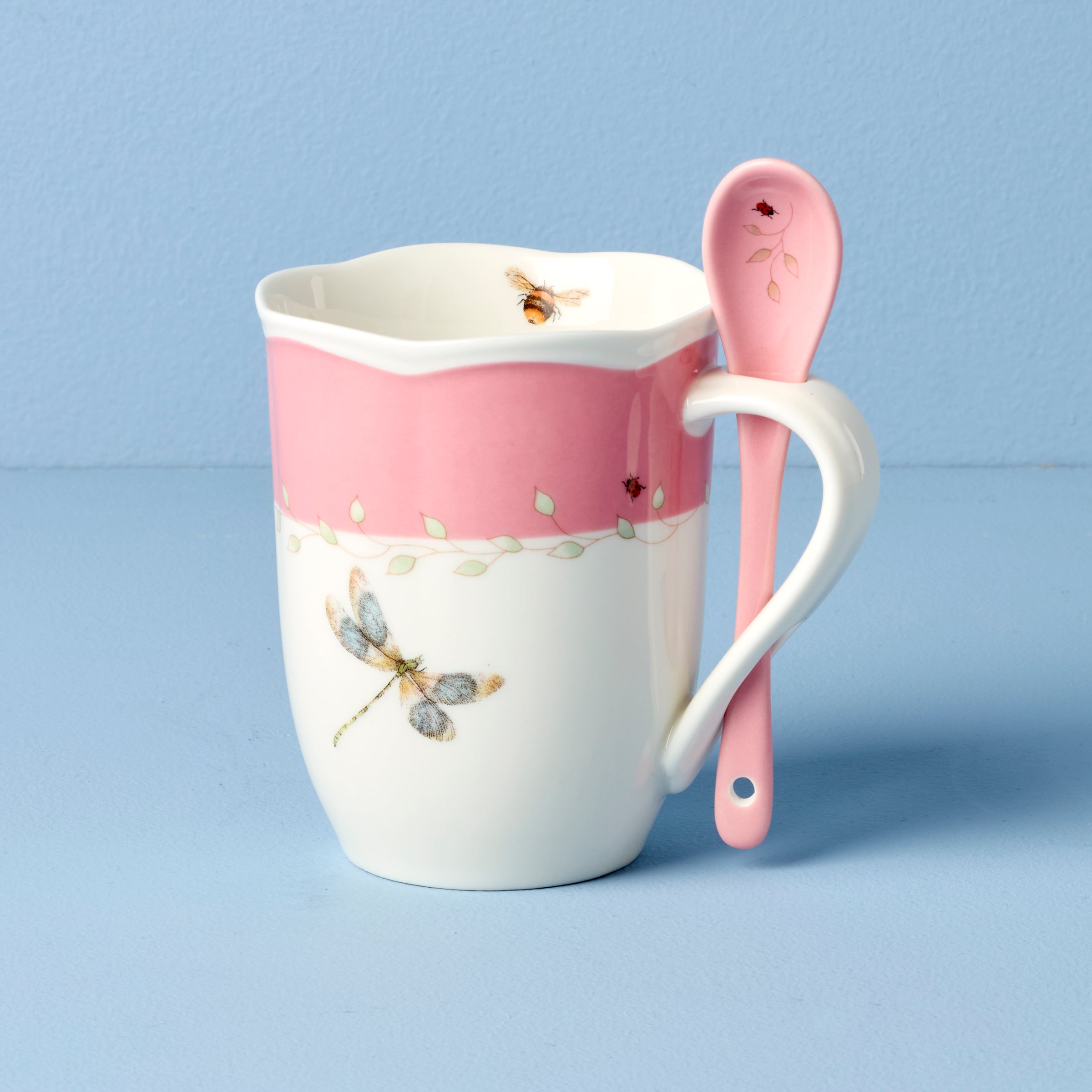 Butterfly Meadow Pink Mugs With Spoons Set of 2 - Image 3