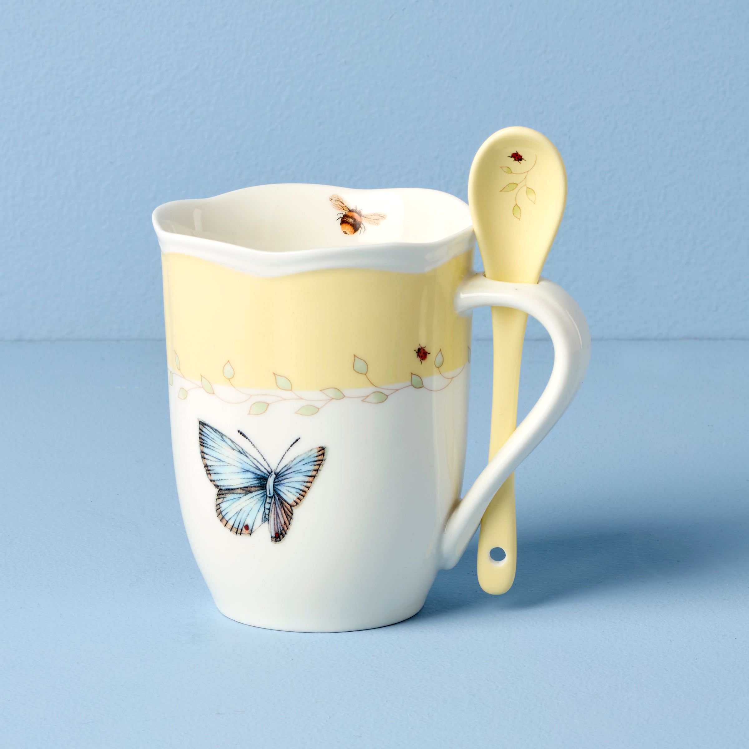 Butterfly Meadow Yellow Mugs With Spoons Set of 2 - Image 3
