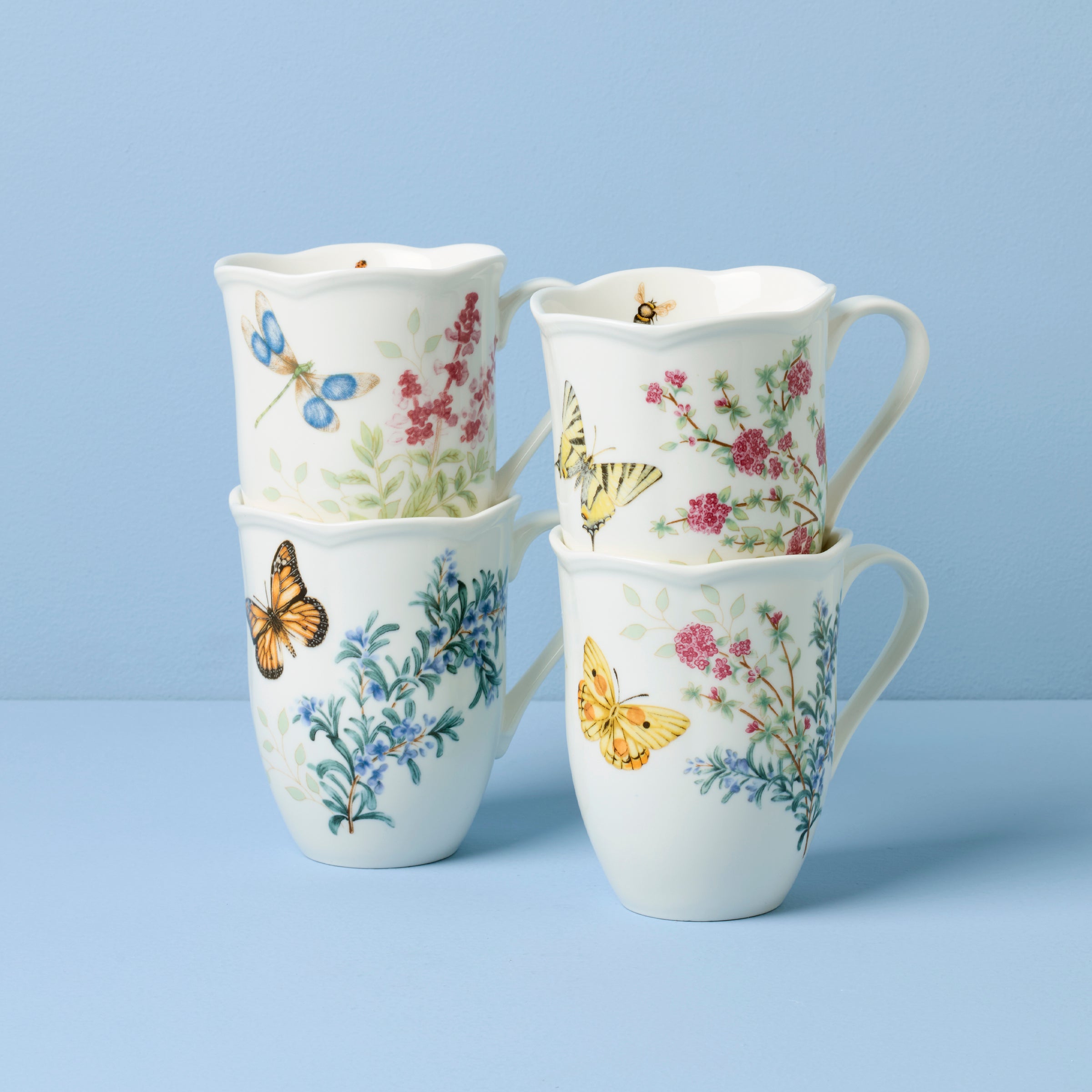 Butterfly Meadow Herbs Mugs   Set of 4