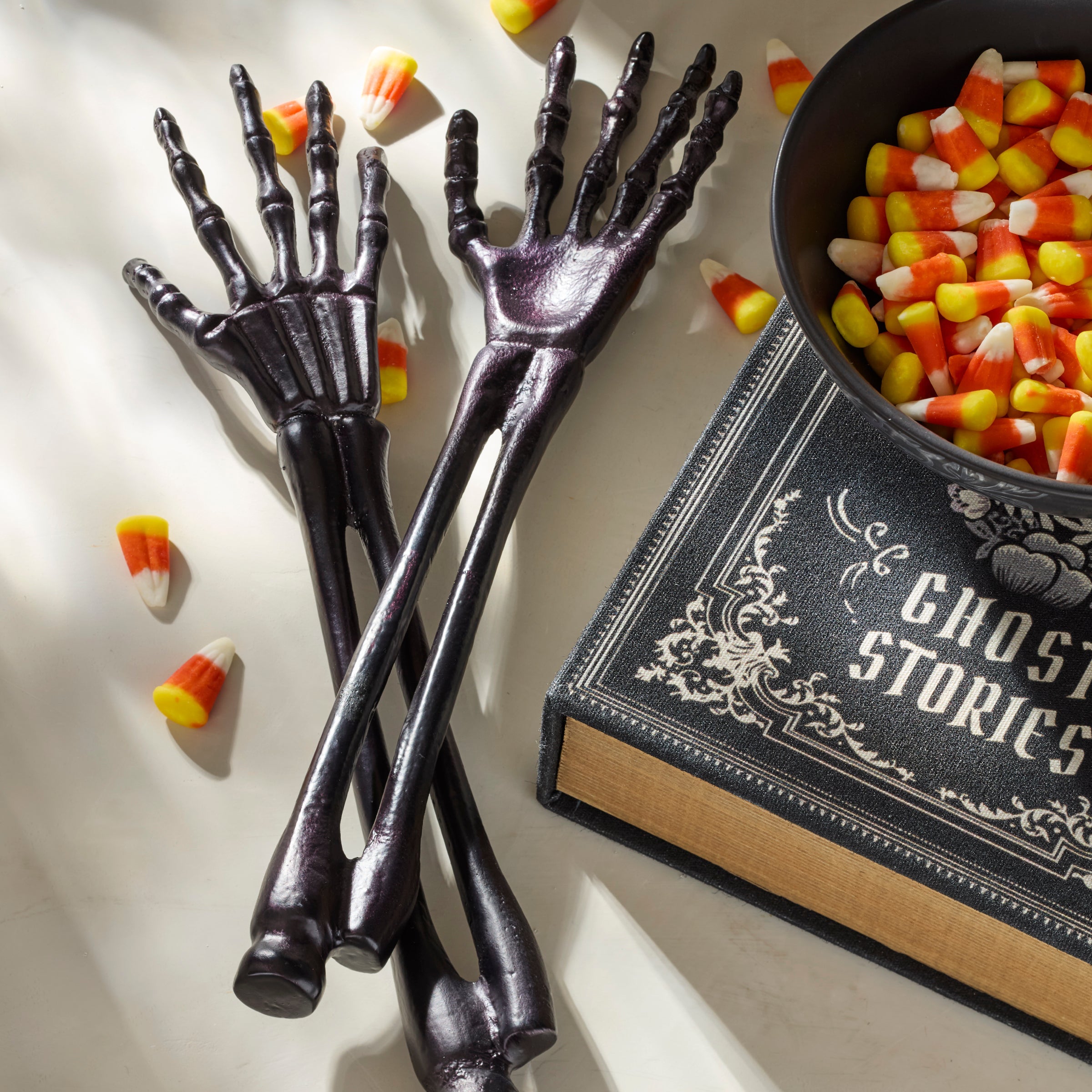 Alternative view of Vintro Halloween Skeleton Black Satin 2 Piece Salad Servers