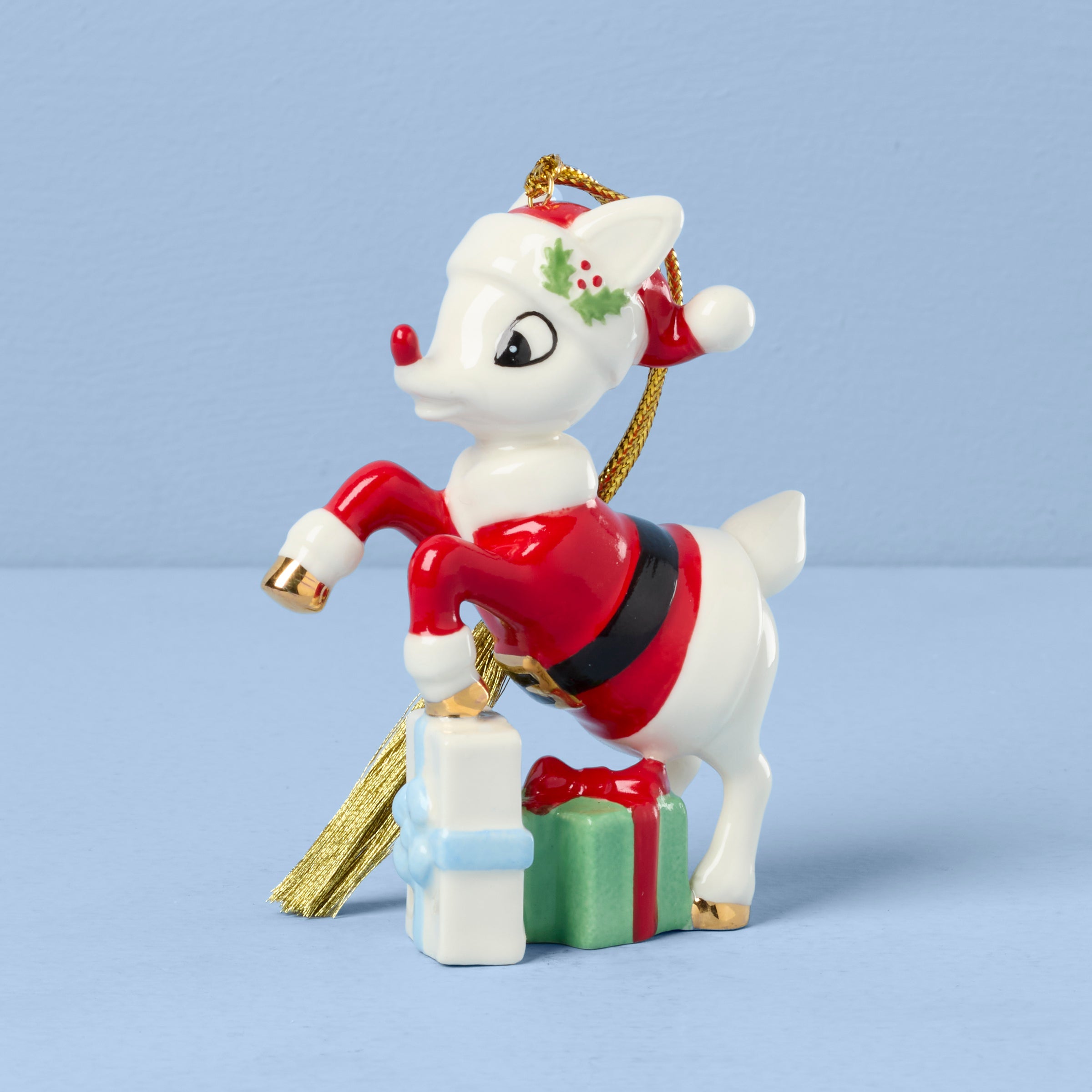 Rudolph With Santa Suit Ornament