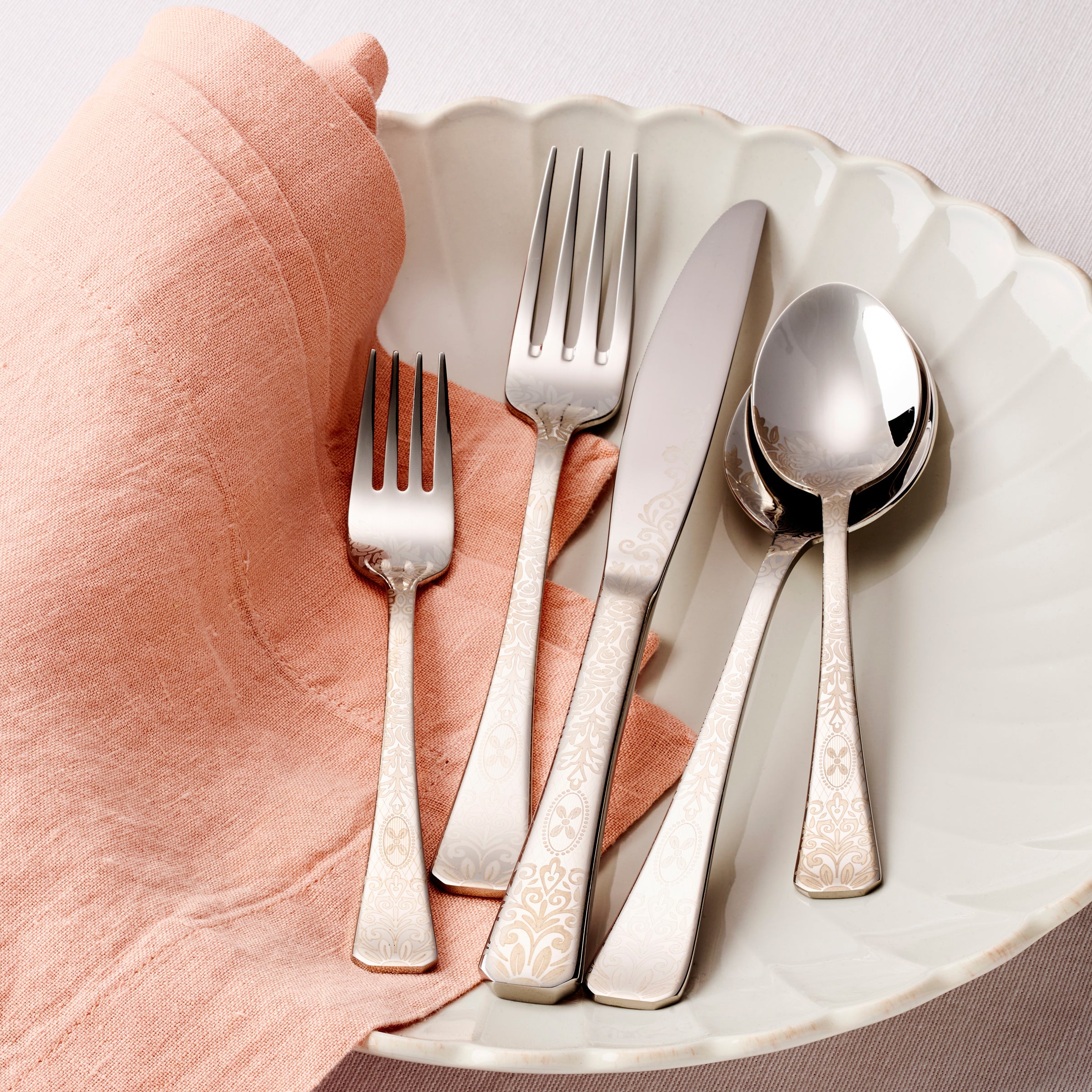 Alternative view of Floral Etch 5 Piece Place Setting