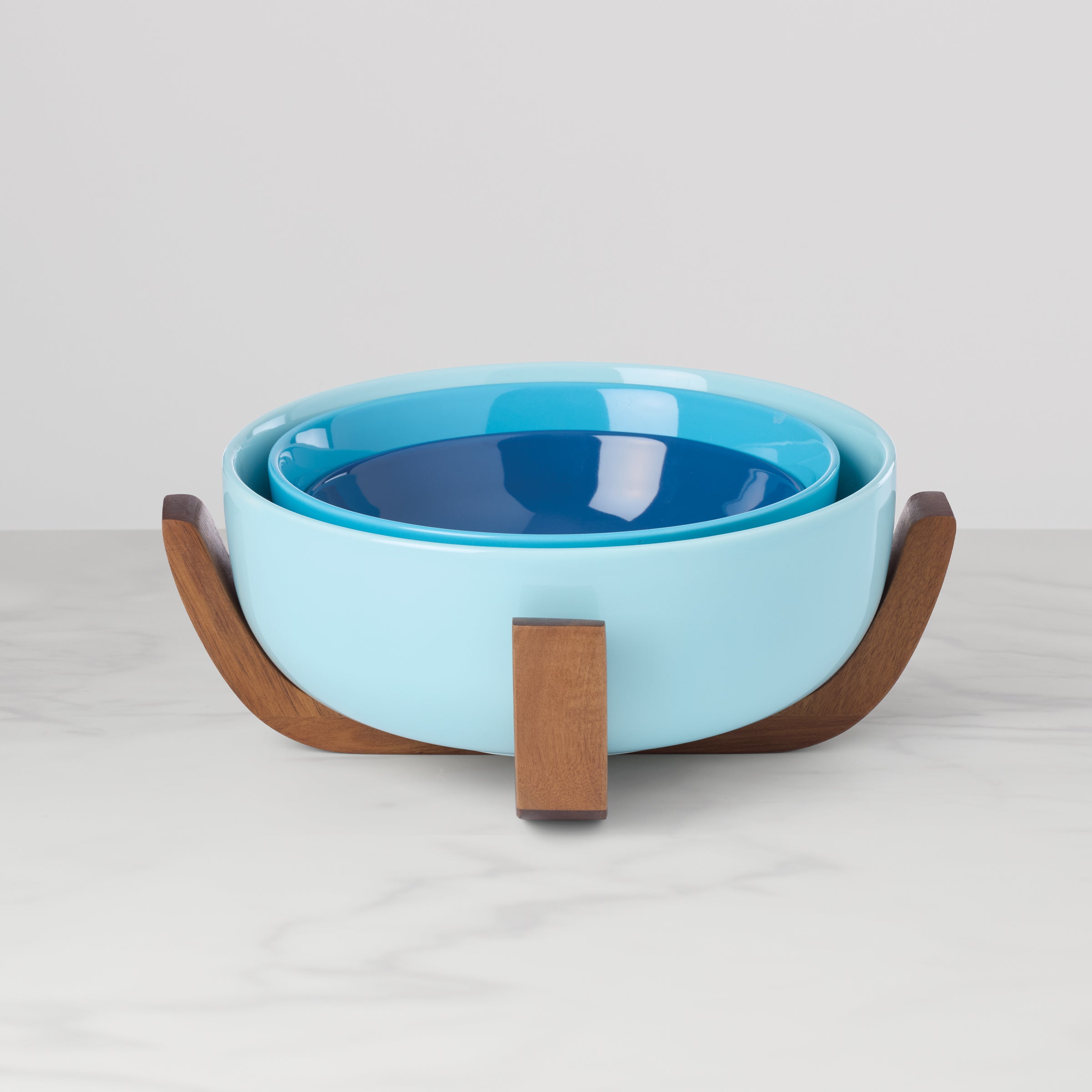 24 Seven Turquoise 3 Piece Nesting Bowl Set with Wood Stand