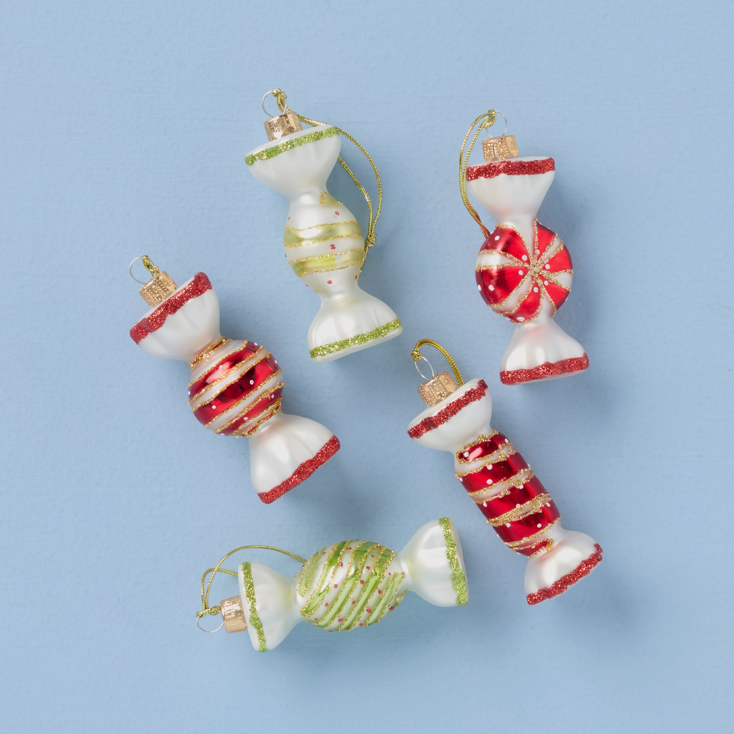 Blown Glass Candy Ornaments   Set Of 5