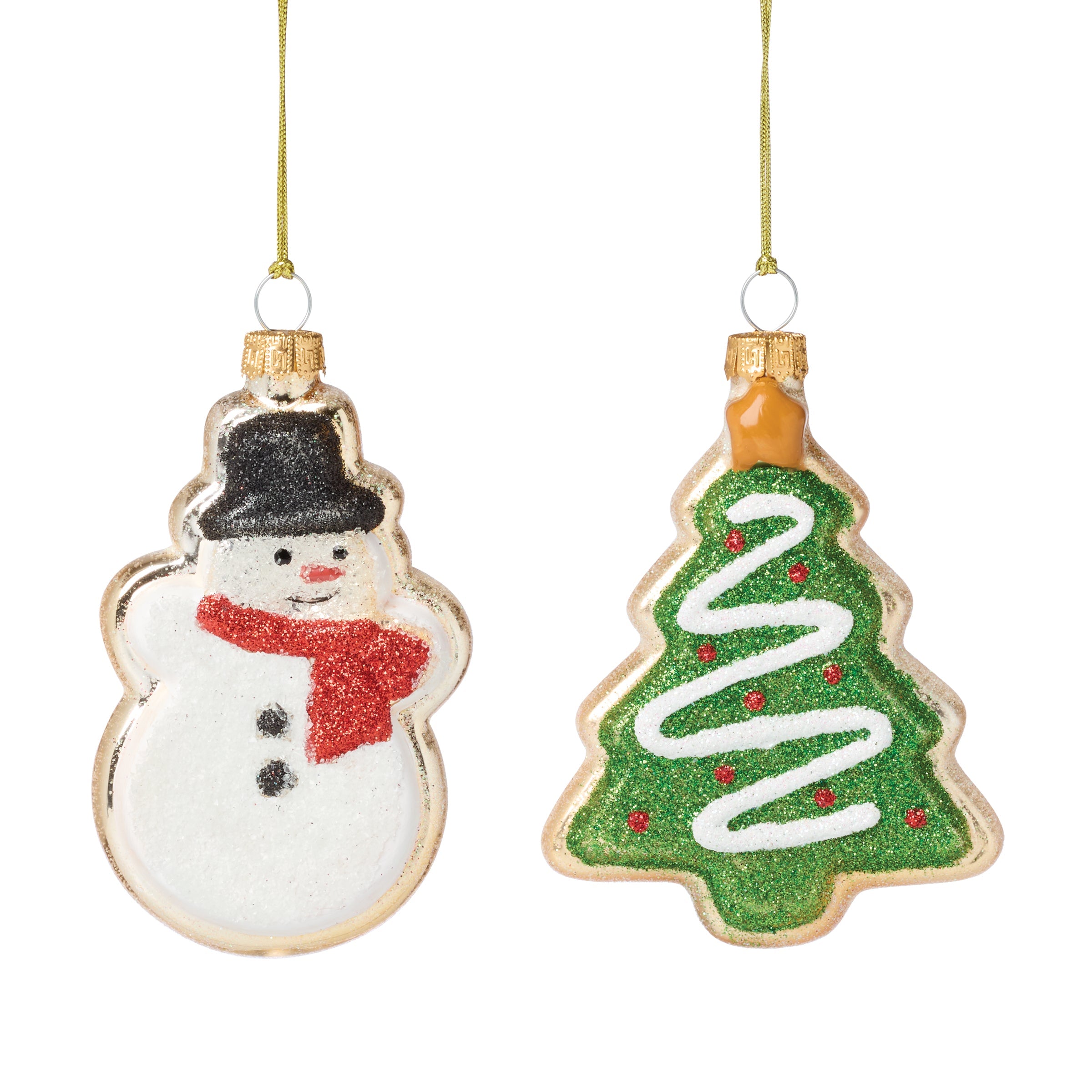 Blown Glass Snowman & Tree Cookie Ornaments 2 Piece Set - Image 3