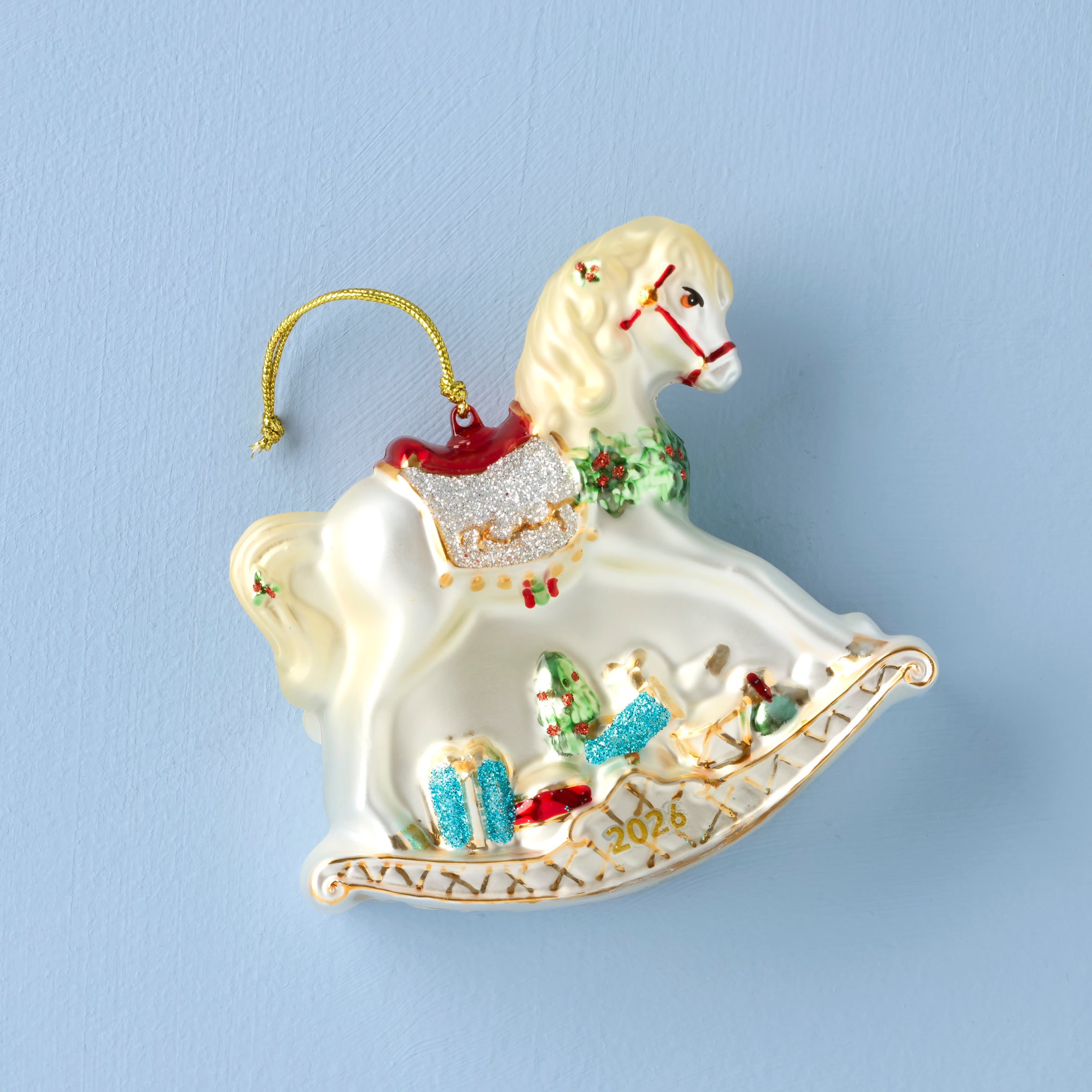 2026 Retro Blown Glass Baby's 1st Rocking Horse Ornament