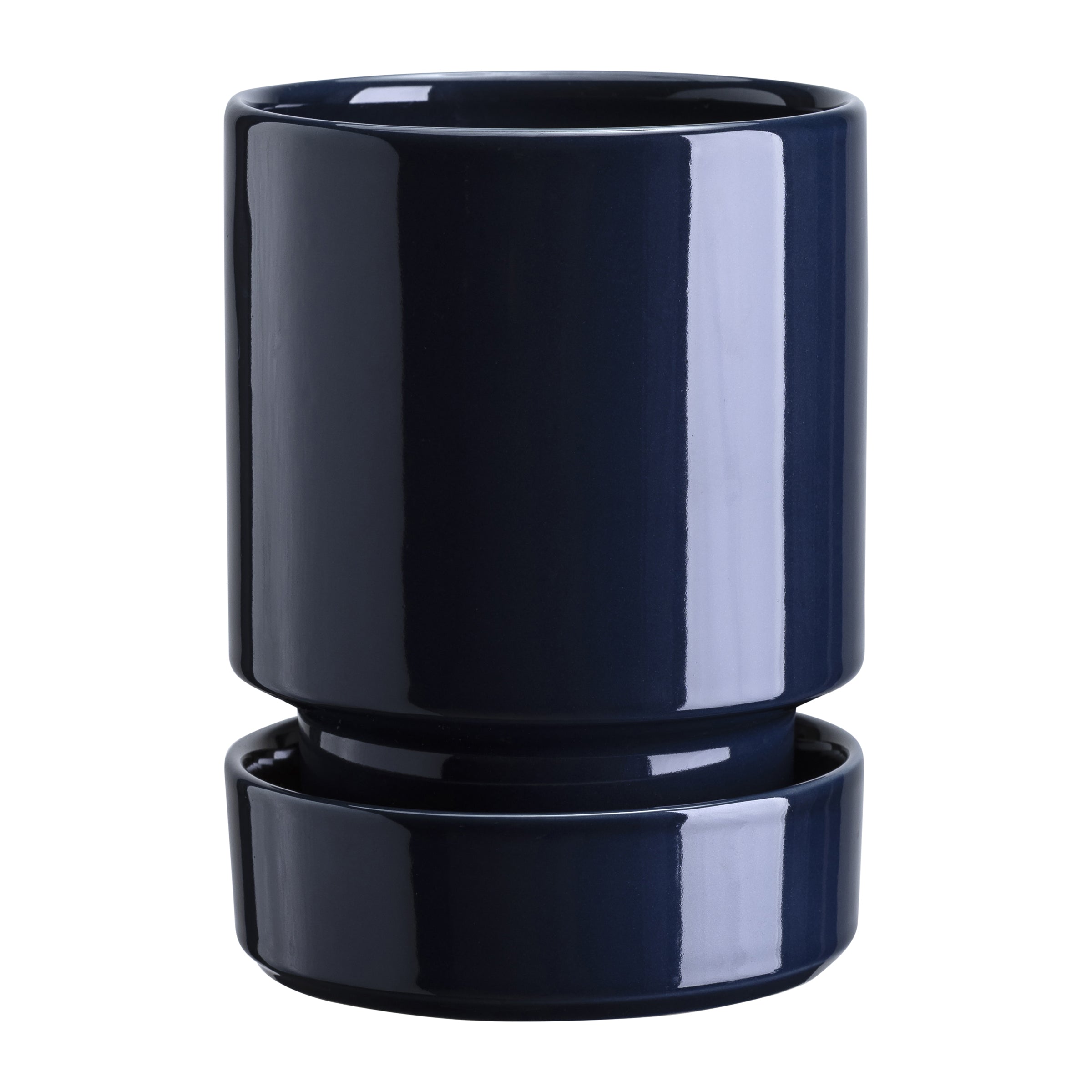 Alternative view of Hoff Glazed Sapphire Blue 12cm Pot with Saucer