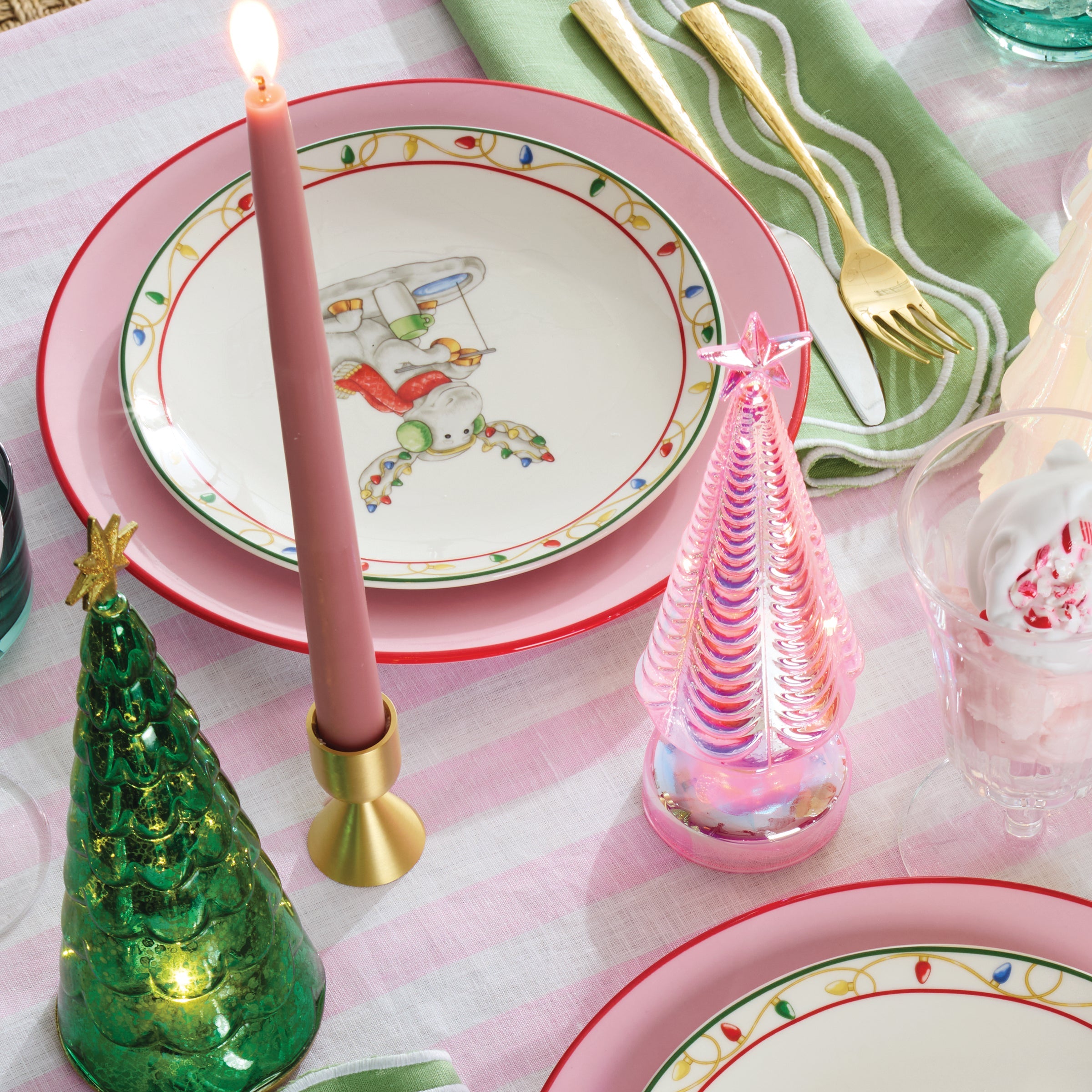 Led Lit Pink Glass Star Topped Holiday Tree - Image 5