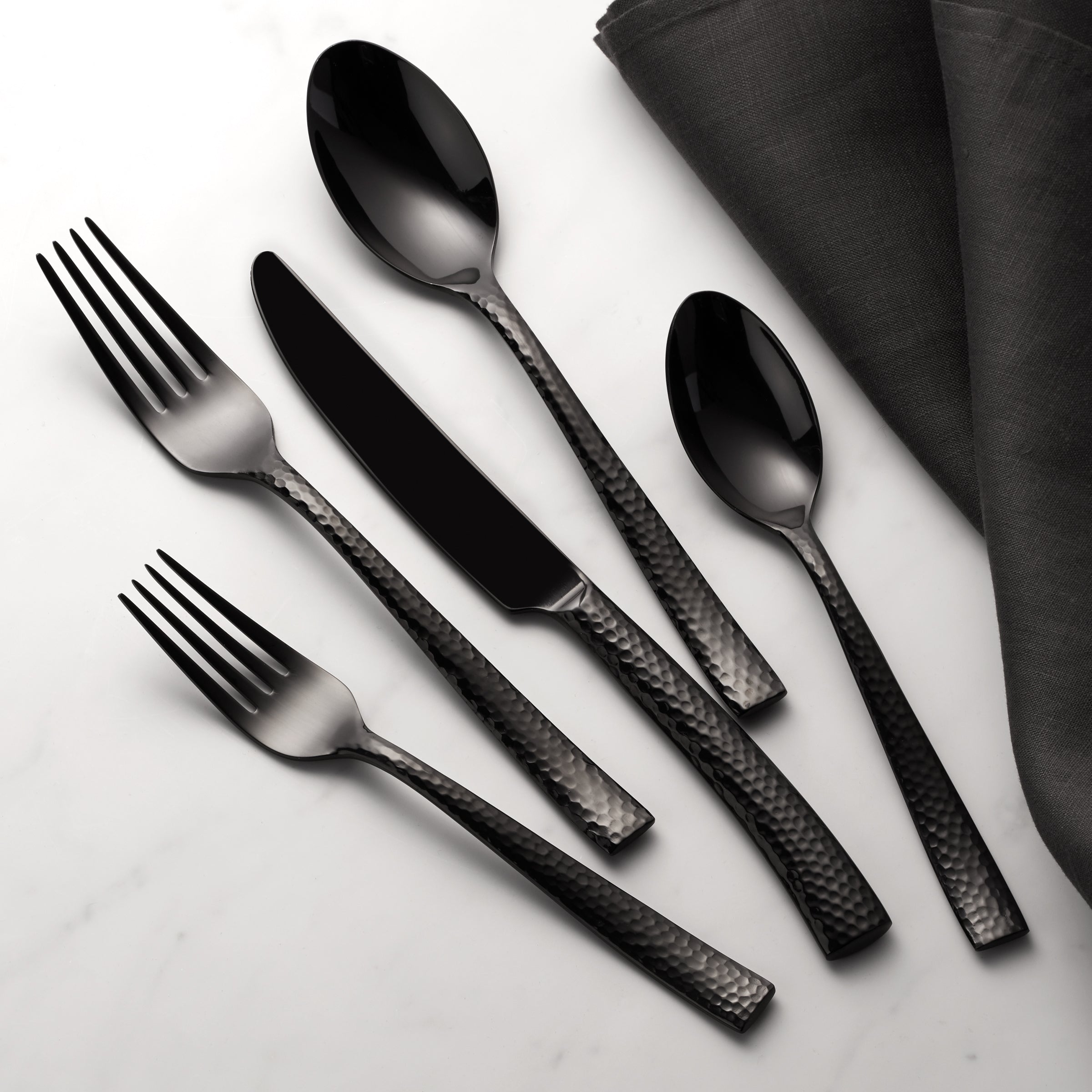Paris Hammered Gunmetal Titanium 20 Piece Flatware Set - Image 3