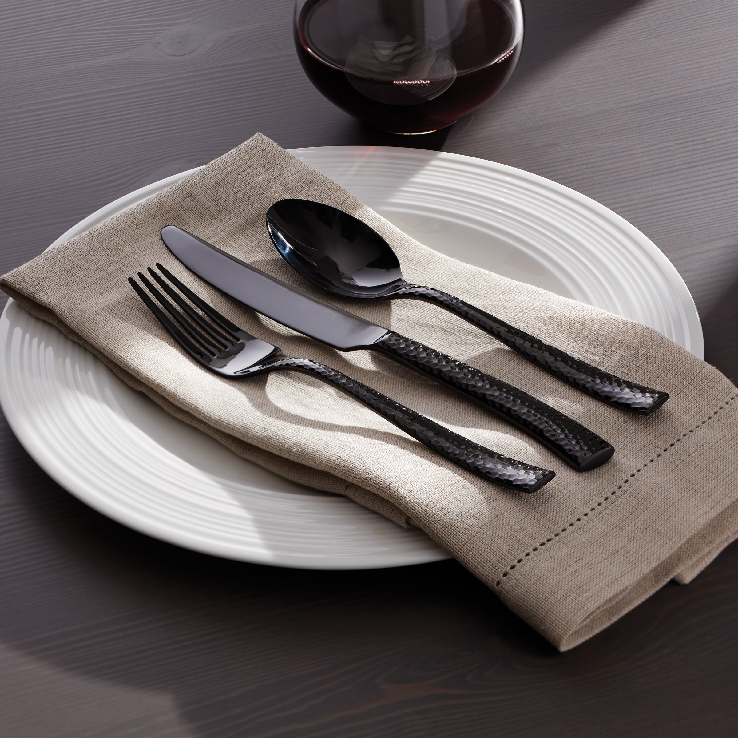 Alternative view of Paris Hammered Gunmetal Titanium 20 Piece Flatware Set