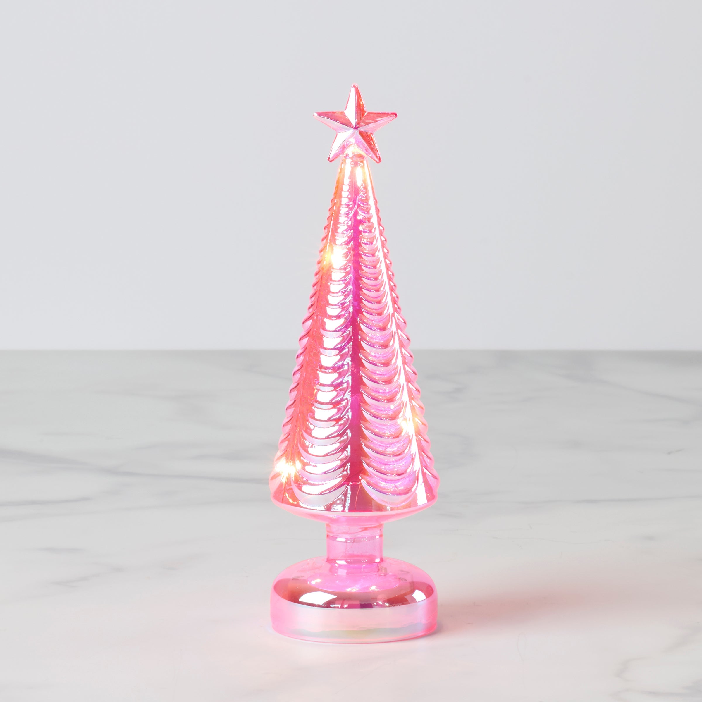 Led Lit Pink Glass Star Topped Holiday Tree