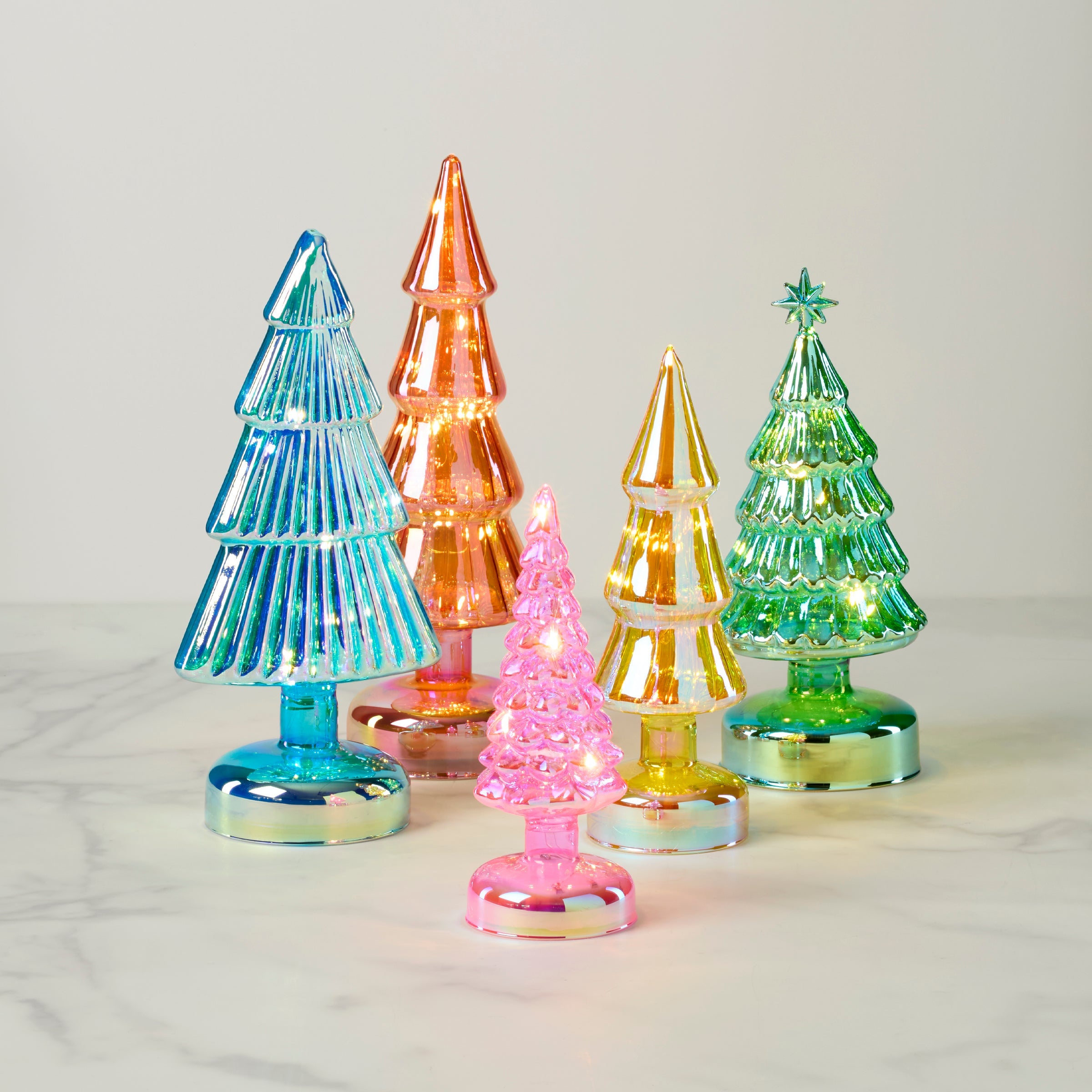 Small Multicolor Led Lit Holiday Trees 5 Piece Set