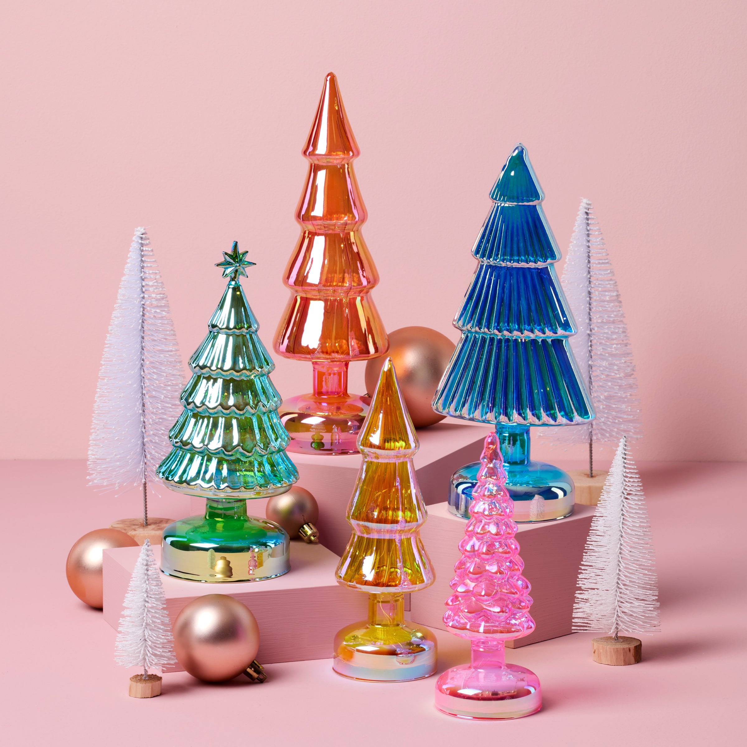 Small Multicolor Led Lit Holiday Trees 5 Piece Set - Image 3