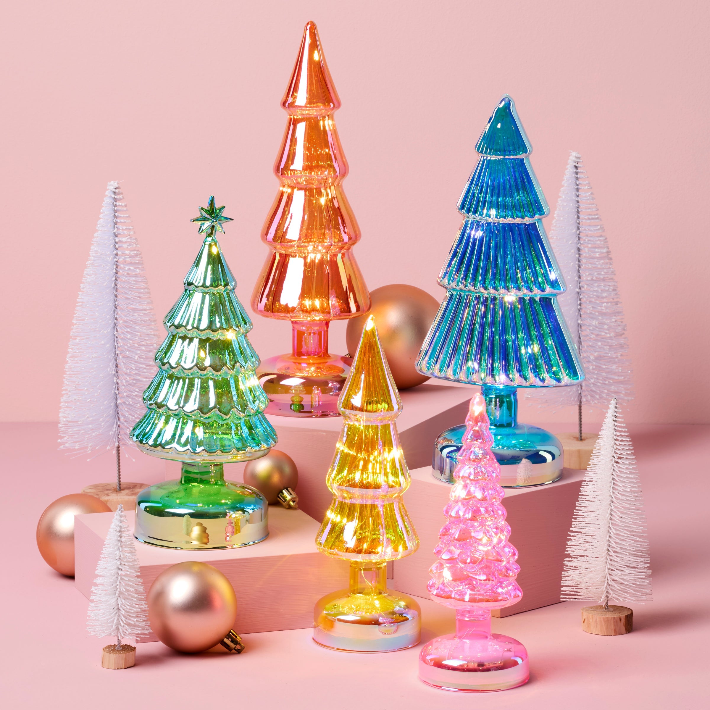 Small Multicolor Led Lit Holiday Trees 5 Piece Set - Image 4