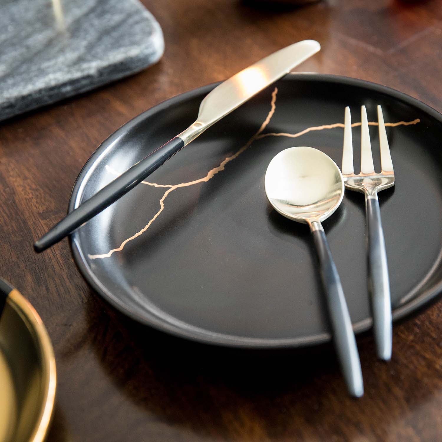 Alternative view of Gaze Black Champagne Satin Spreader   Set of 4