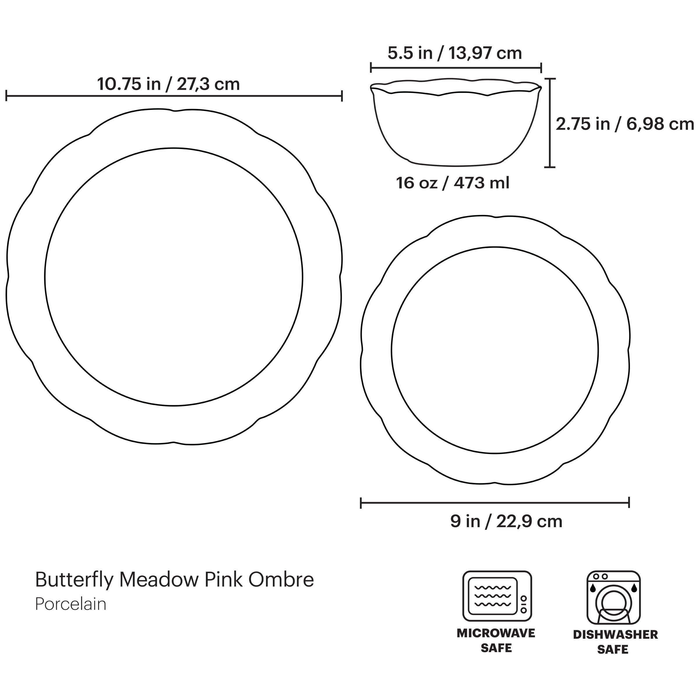 Butterfly Meadow Pink 12 Piece Dinnerware Set - Image 4